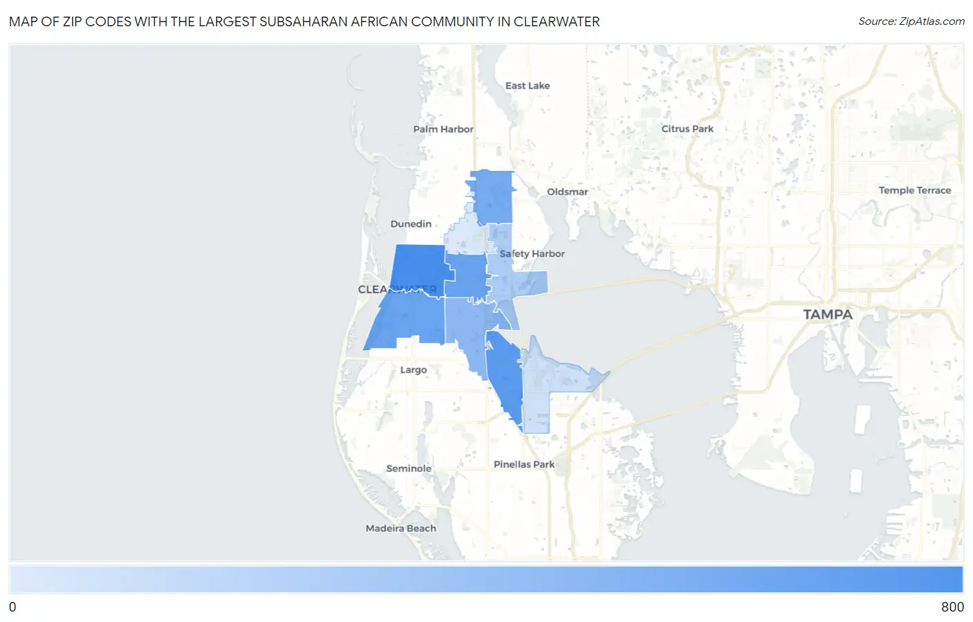 Zip Codes with the Largest Subsaharan African Community in Clearwater Map