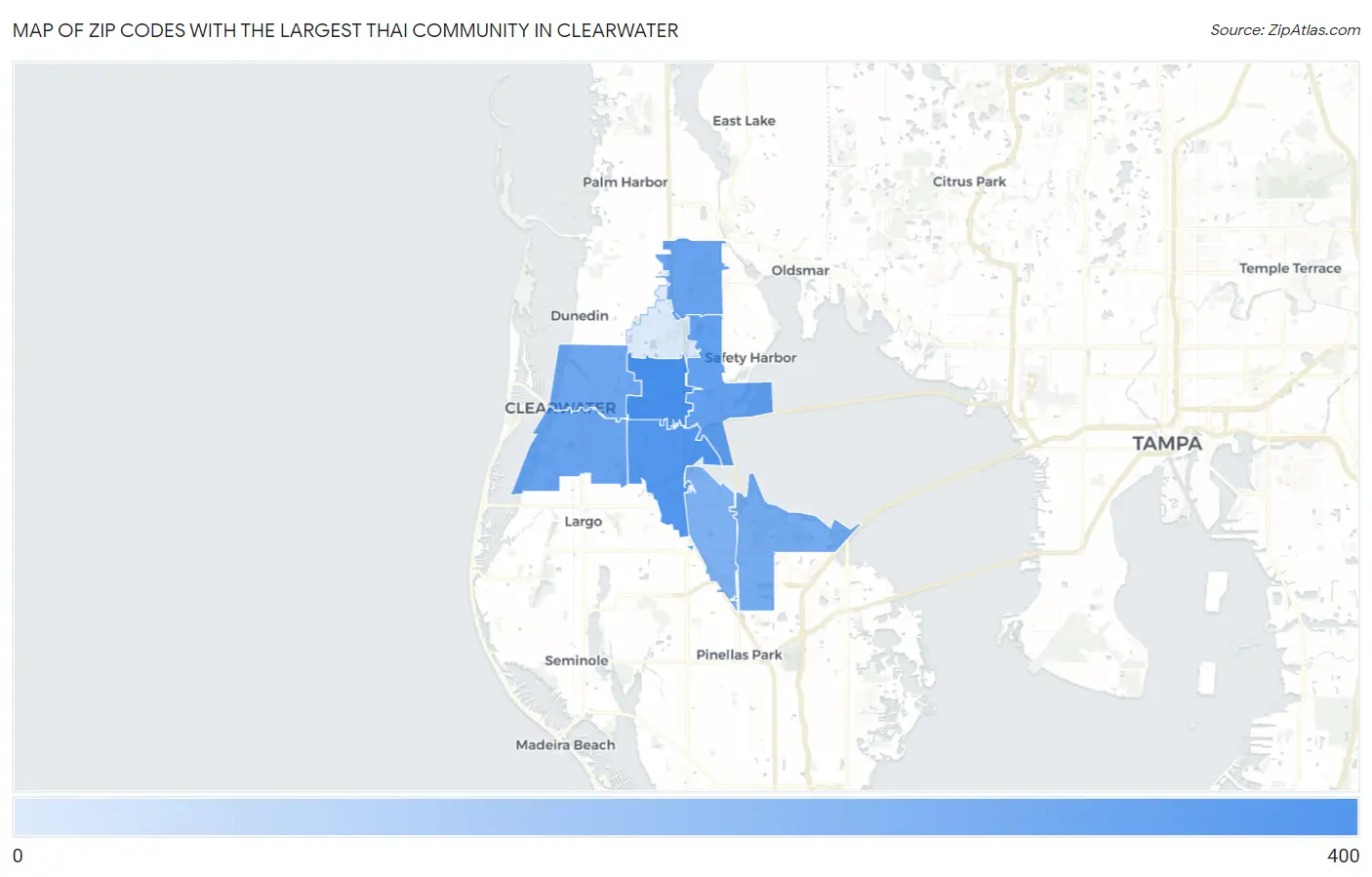Zip Codes with the Largest Thai Community in Clearwater Map
