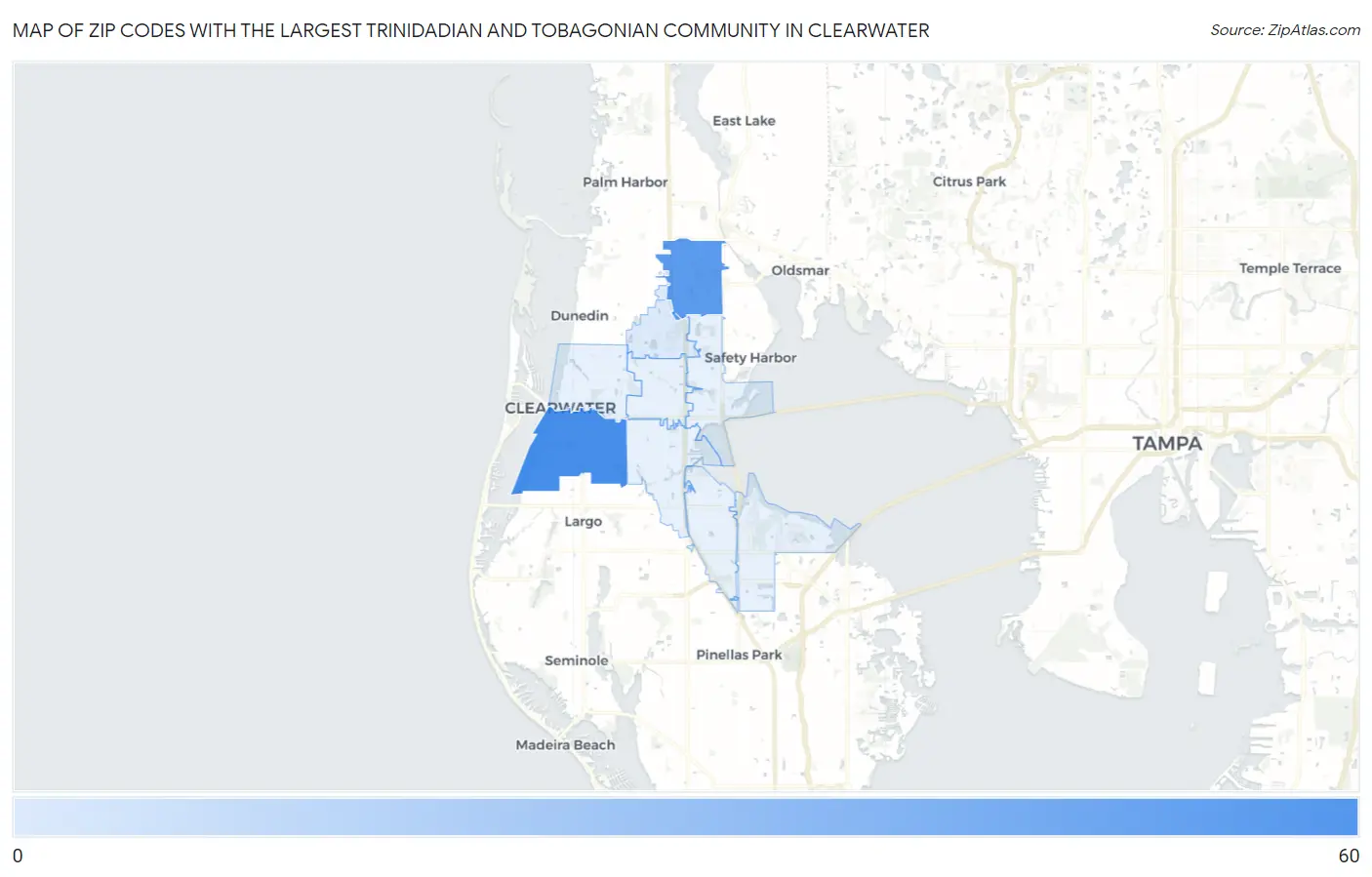 Zip Codes with the Largest Trinidadian and Tobagonian Community in Clearwater Map