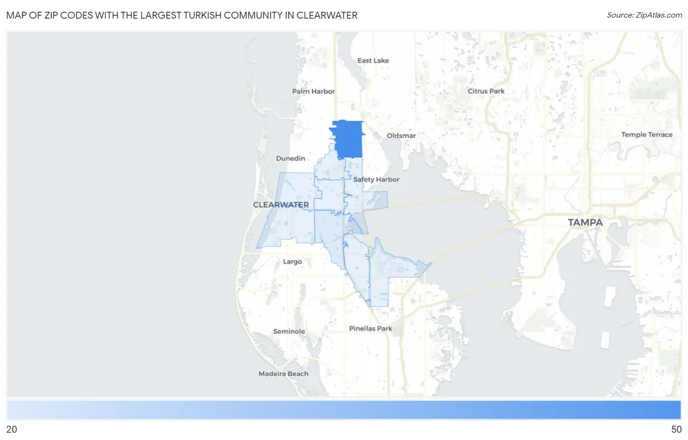 Zip Codes with the Largest Turkish Community in Clearwater Map