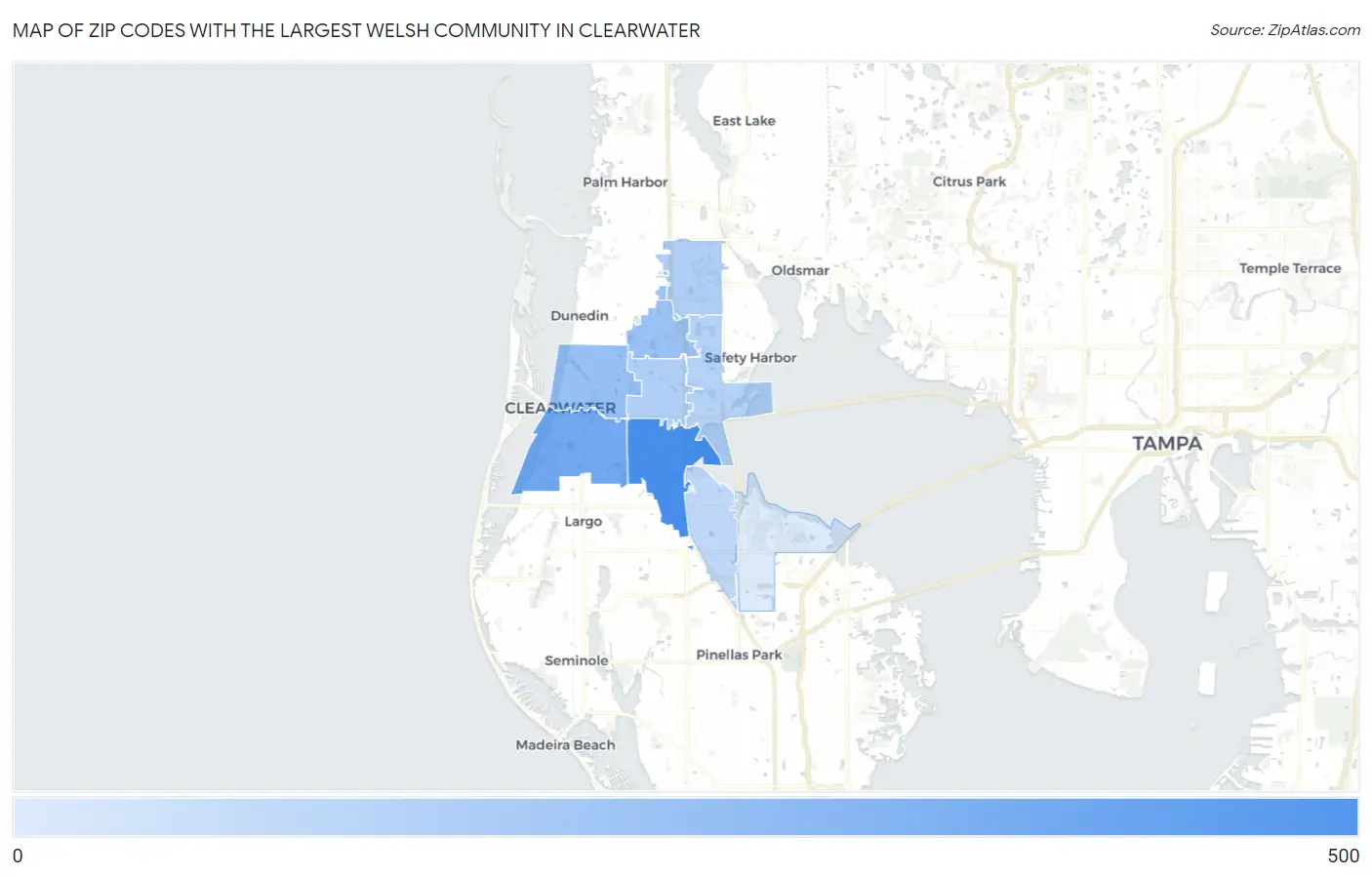 Zip Codes with the Largest Welsh Community in Clearwater Map