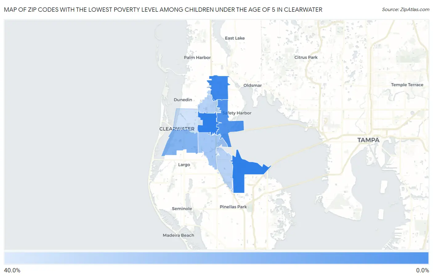 Zip Codes with the Lowest Poverty Level Among Children Under the Age of 5 in Clearwater Map