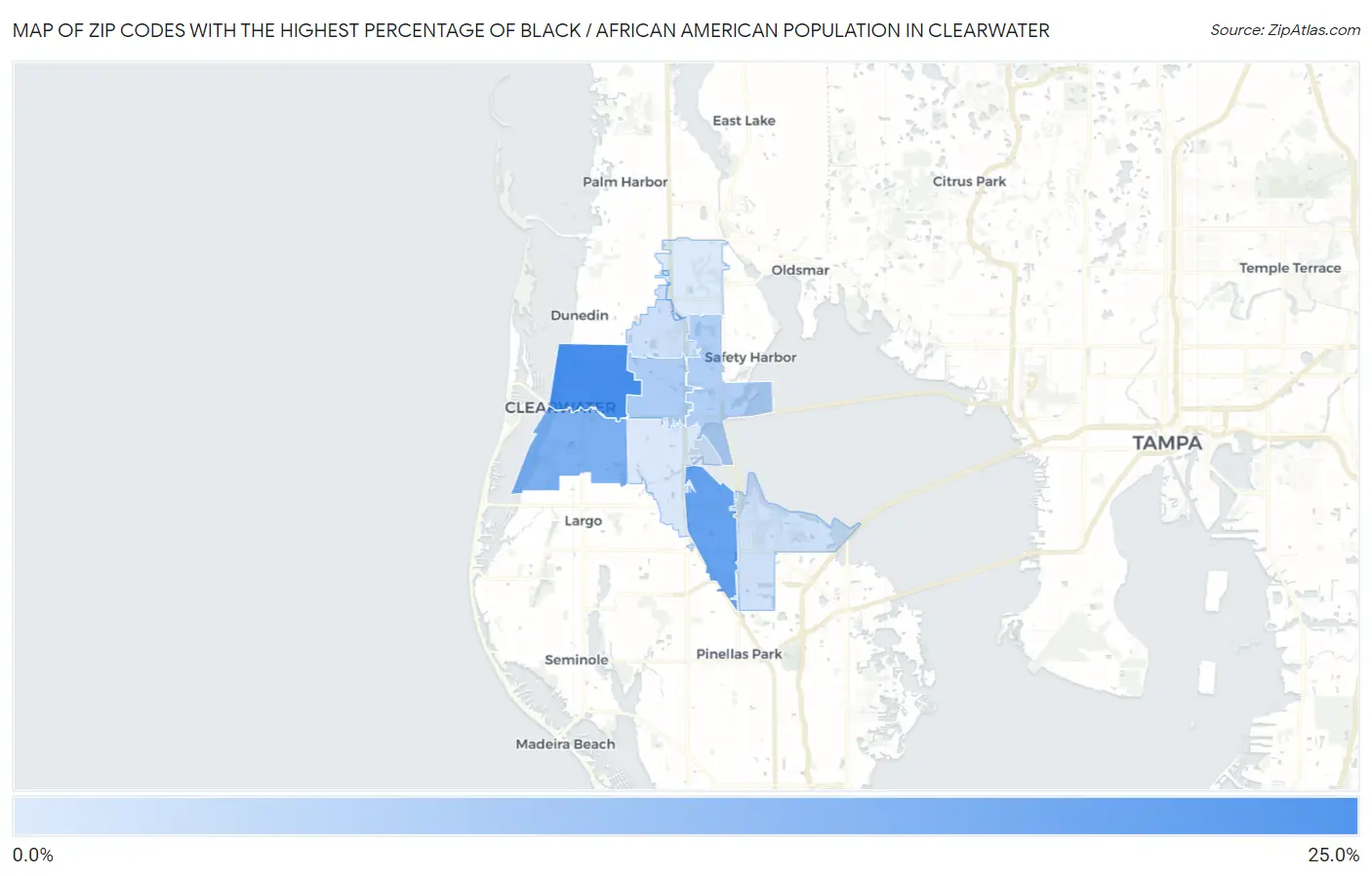 Zip Codes with the Highest Percentage of Black / African American Population in Clearwater Map
