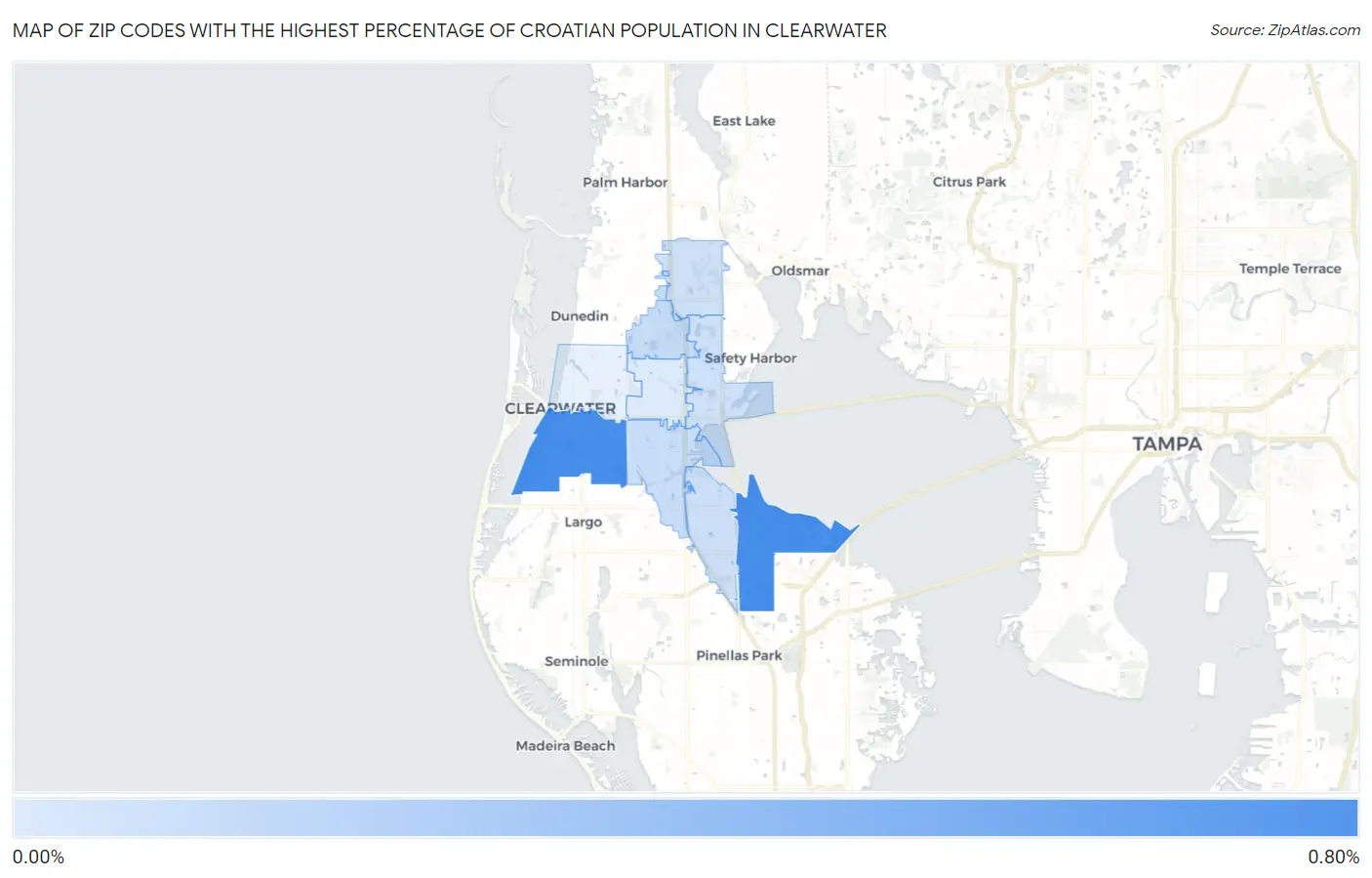 Zip Codes with the Highest Percentage of Croatian Population in Clearwater Map
