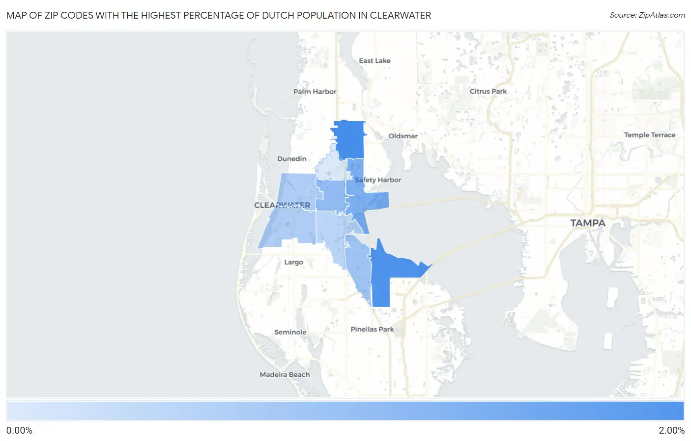 Zip Codes with the Highest Percentage of Dutch Population in Clearwater Map