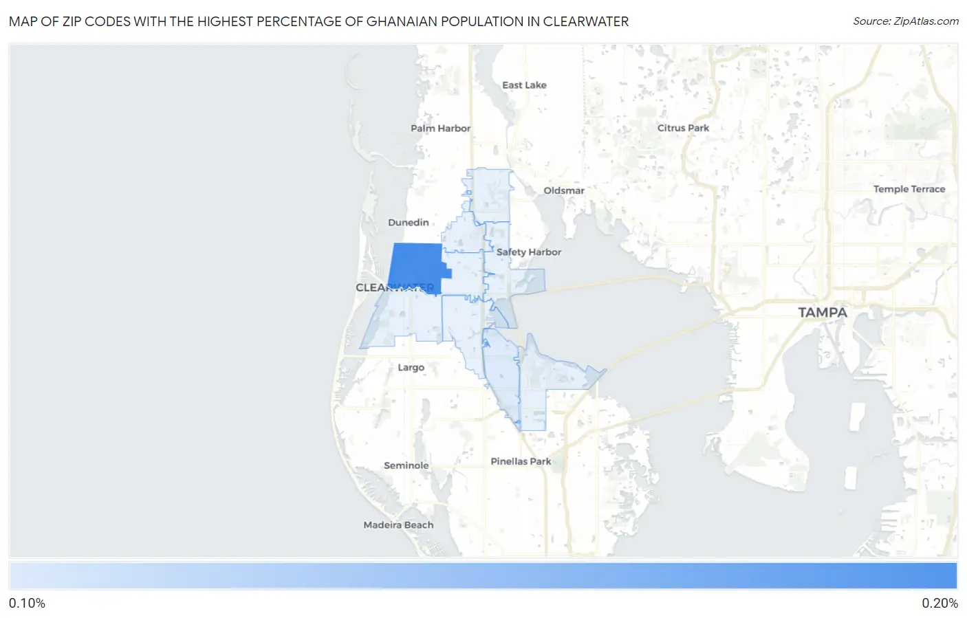 Zip Codes with the Highest Percentage of Ghanaian Population in Clearwater Map