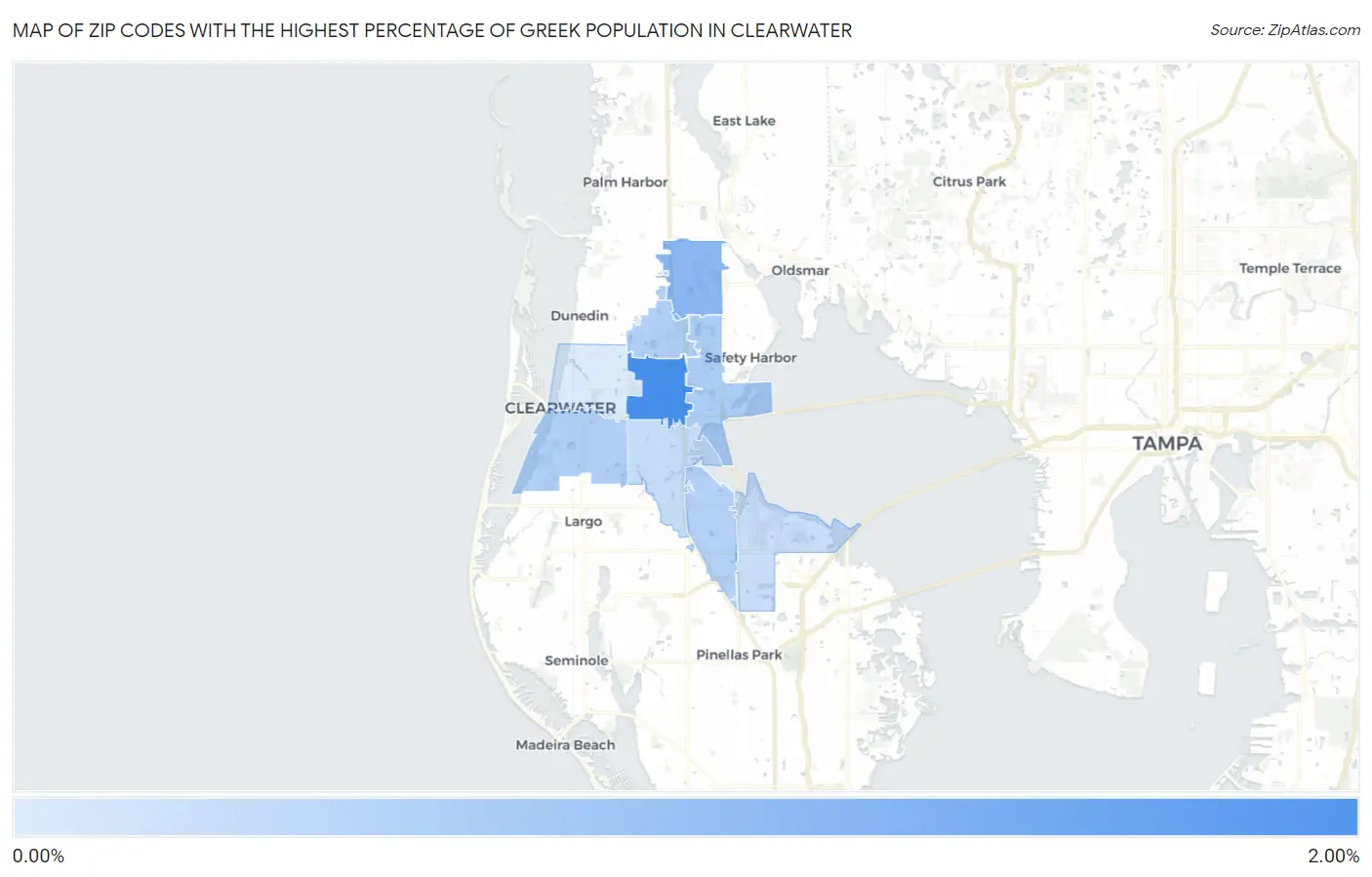 Zip Codes with the Highest Percentage of Greek Population in Clearwater Map