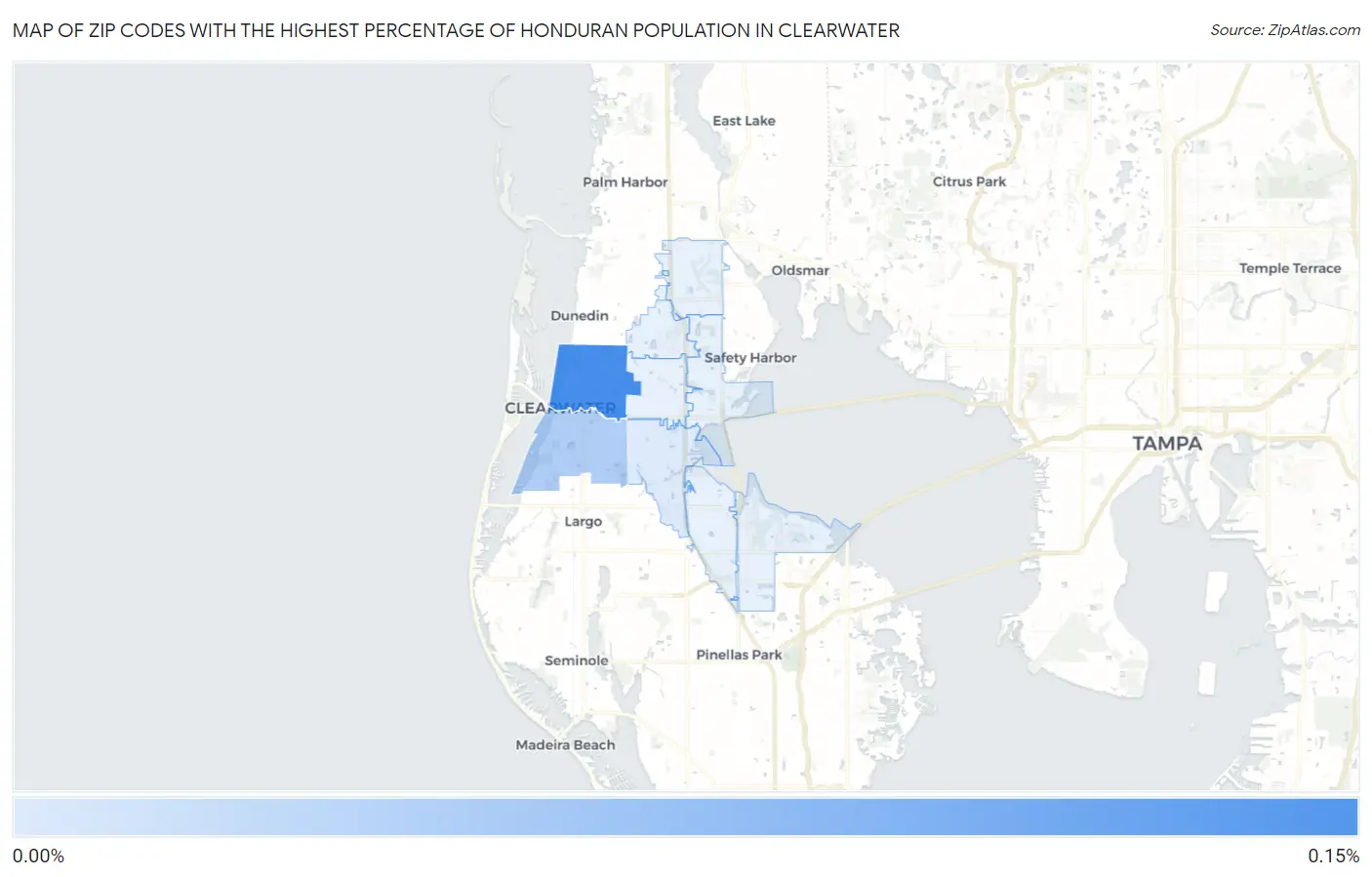 Zip Codes with the Highest Percentage of Honduran Population in Clearwater Map
