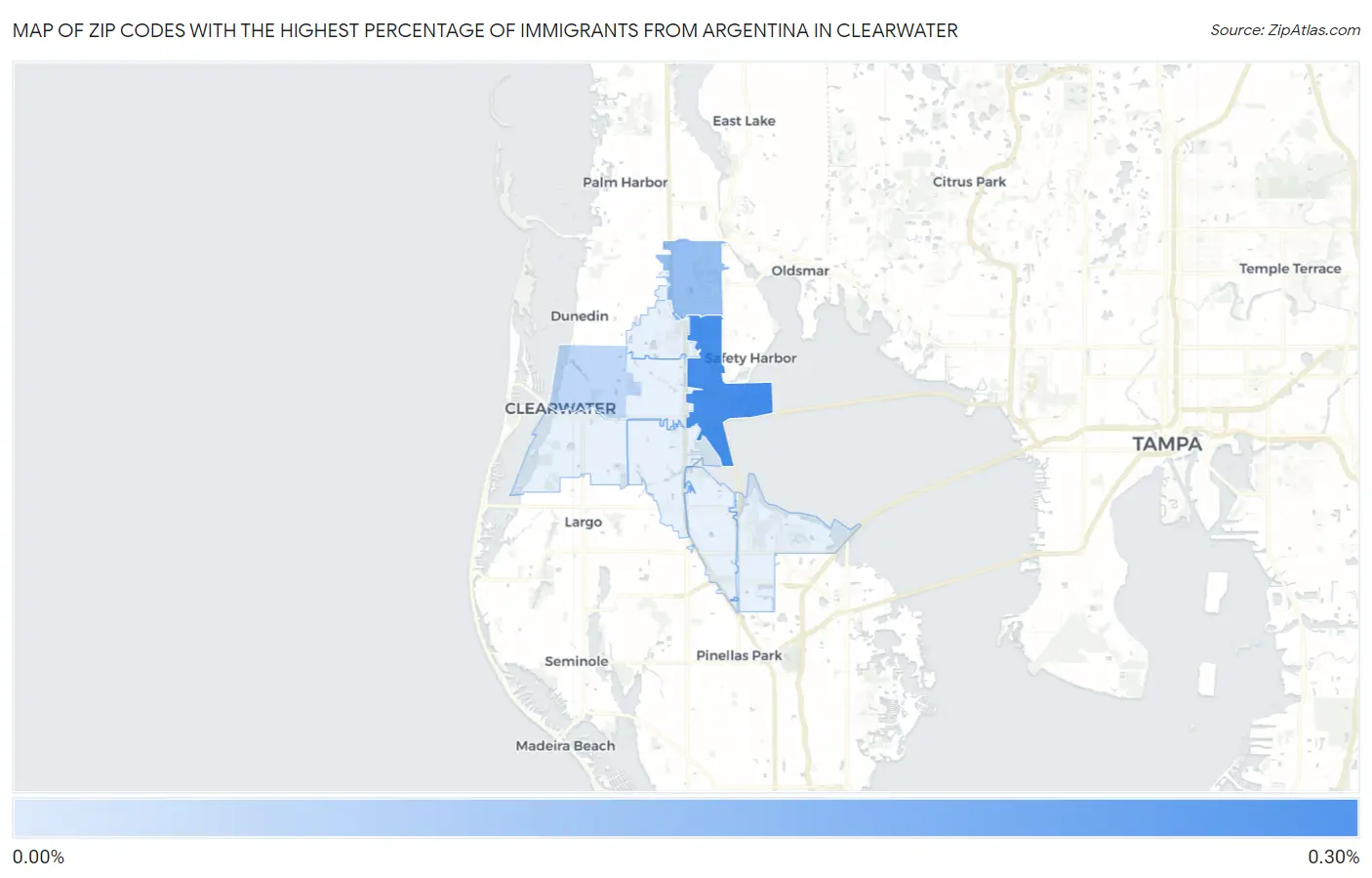 Zip Codes with the Highest Percentage of Immigrants from Argentina in Clearwater Map