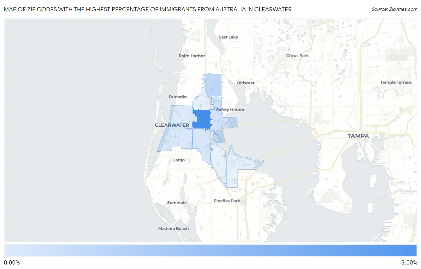 Zip Codes with the Highest Percentage of Immigrants from Australia in Clearwater Map