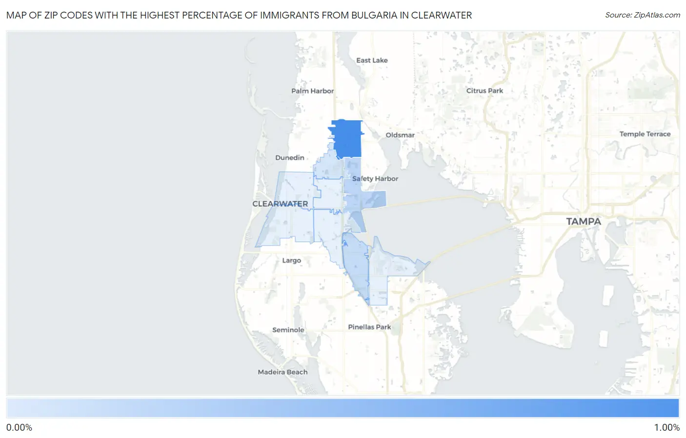 Zip Codes with the Highest Percentage of Immigrants from Bulgaria in Clearwater Map