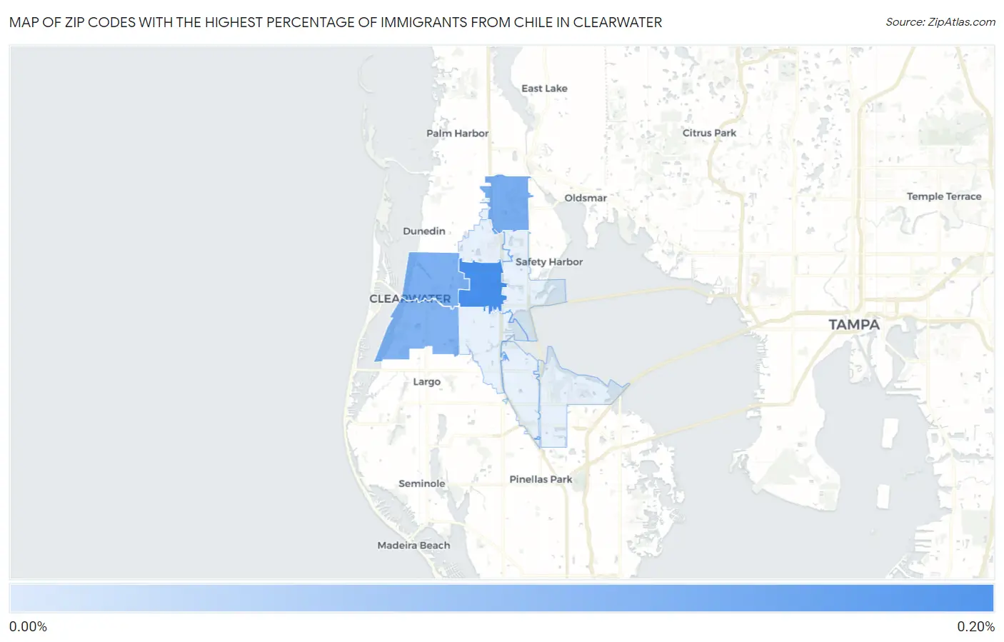 Zip Codes with the Highest Percentage of Immigrants from Chile in Clearwater Map