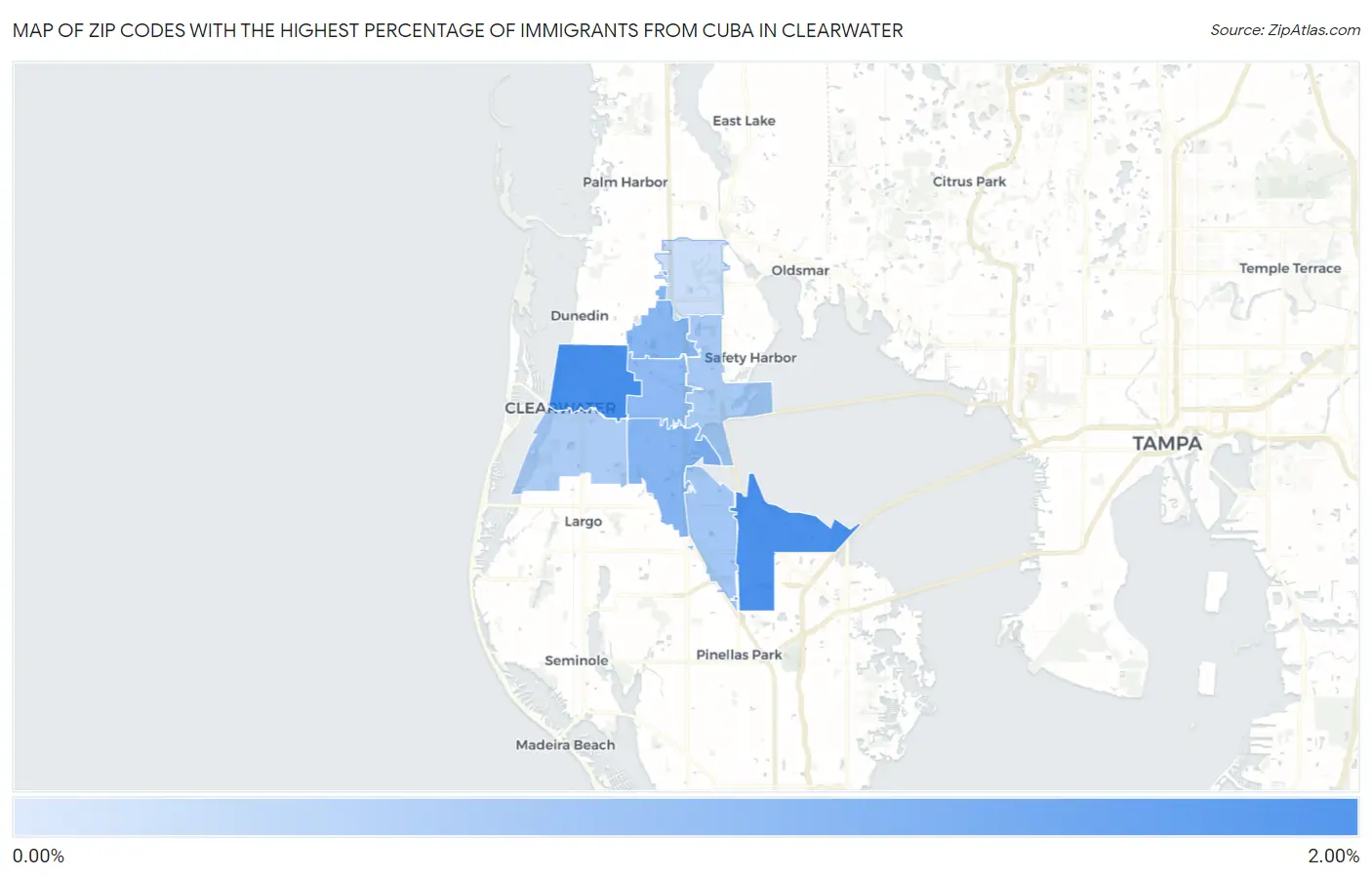 Zip Codes with the Highest Percentage of Immigrants from Cuba in Clearwater Map