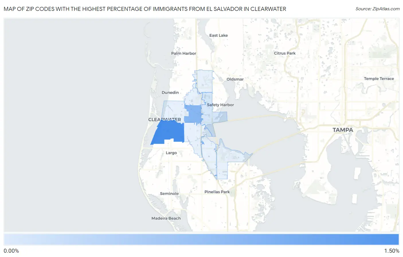 Zip Codes with the Highest Percentage of Immigrants from El Salvador in Clearwater Map