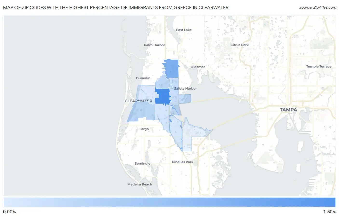 Zip Codes with the Highest Percentage of Immigrants from Greece in Clearwater Map