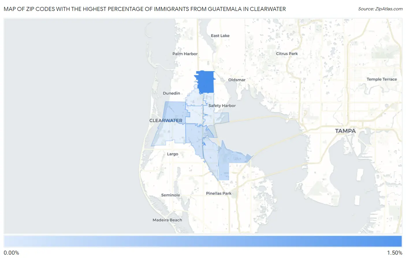 Zip Codes with the Highest Percentage of Immigrants from Guatemala in Clearwater Map