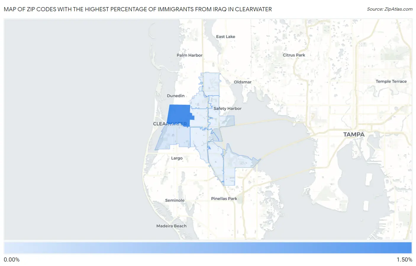 Zip Codes with the Highest Percentage of Immigrants from Iraq in Clearwater Map