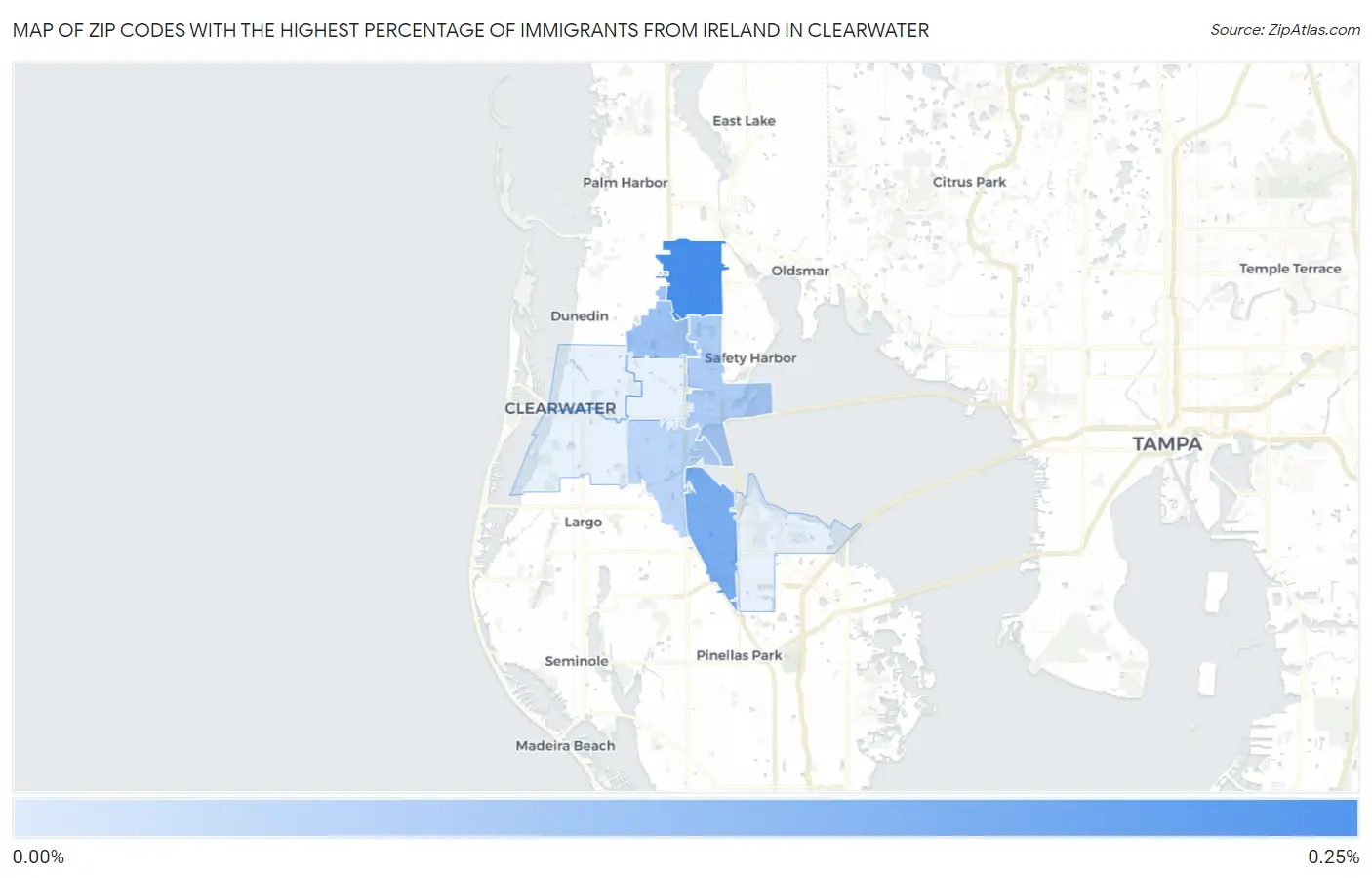 Zip Codes with the Highest Percentage of Immigrants from Ireland in Clearwater Map