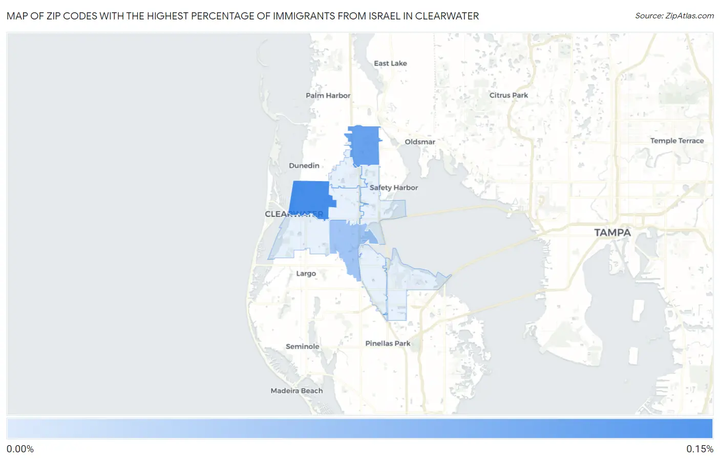 Zip Codes with the Highest Percentage of Immigrants from Israel in Clearwater Map