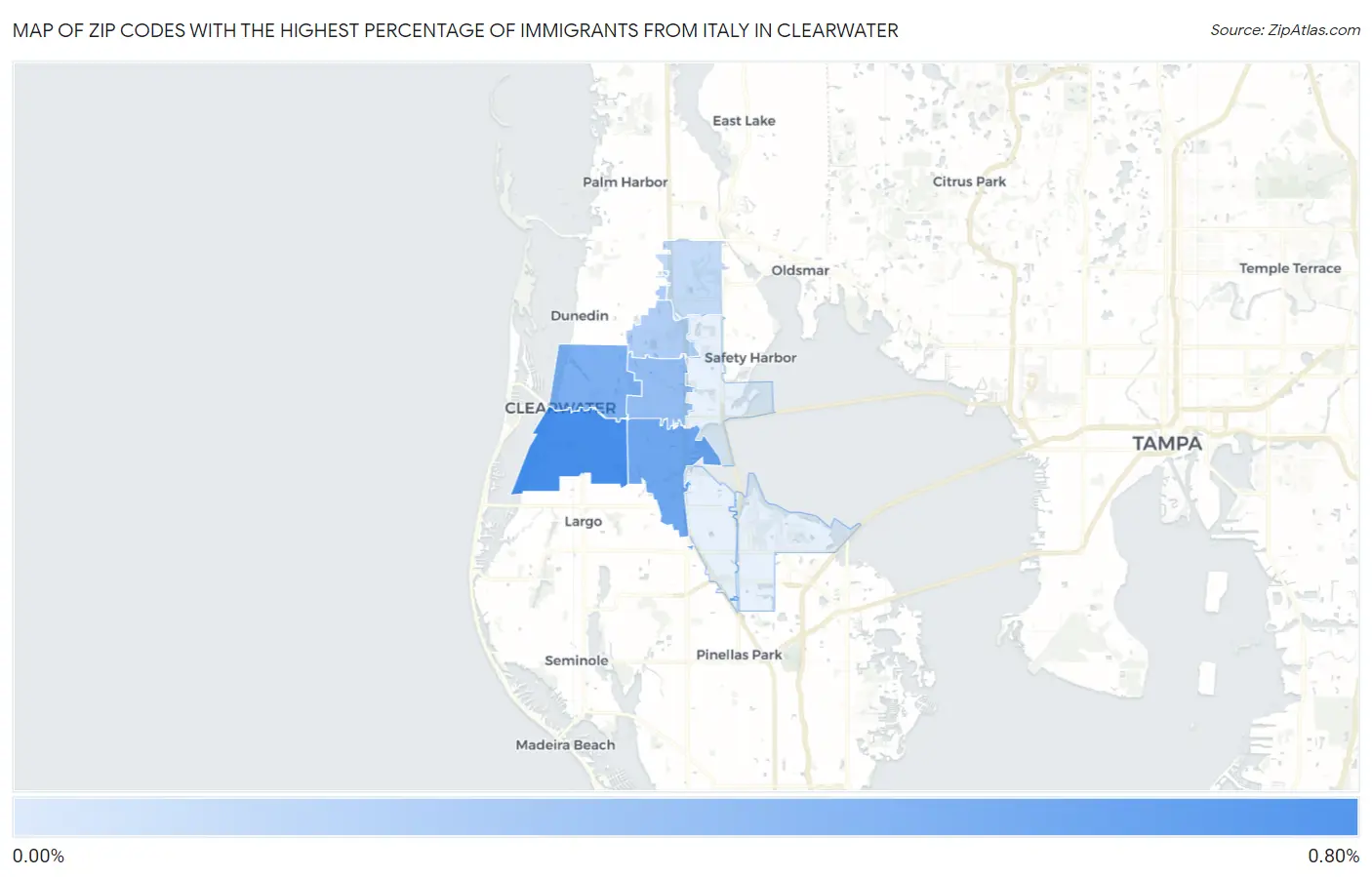 Zip Codes with the Highest Percentage of Immigrants from Italy in Clearwater Map