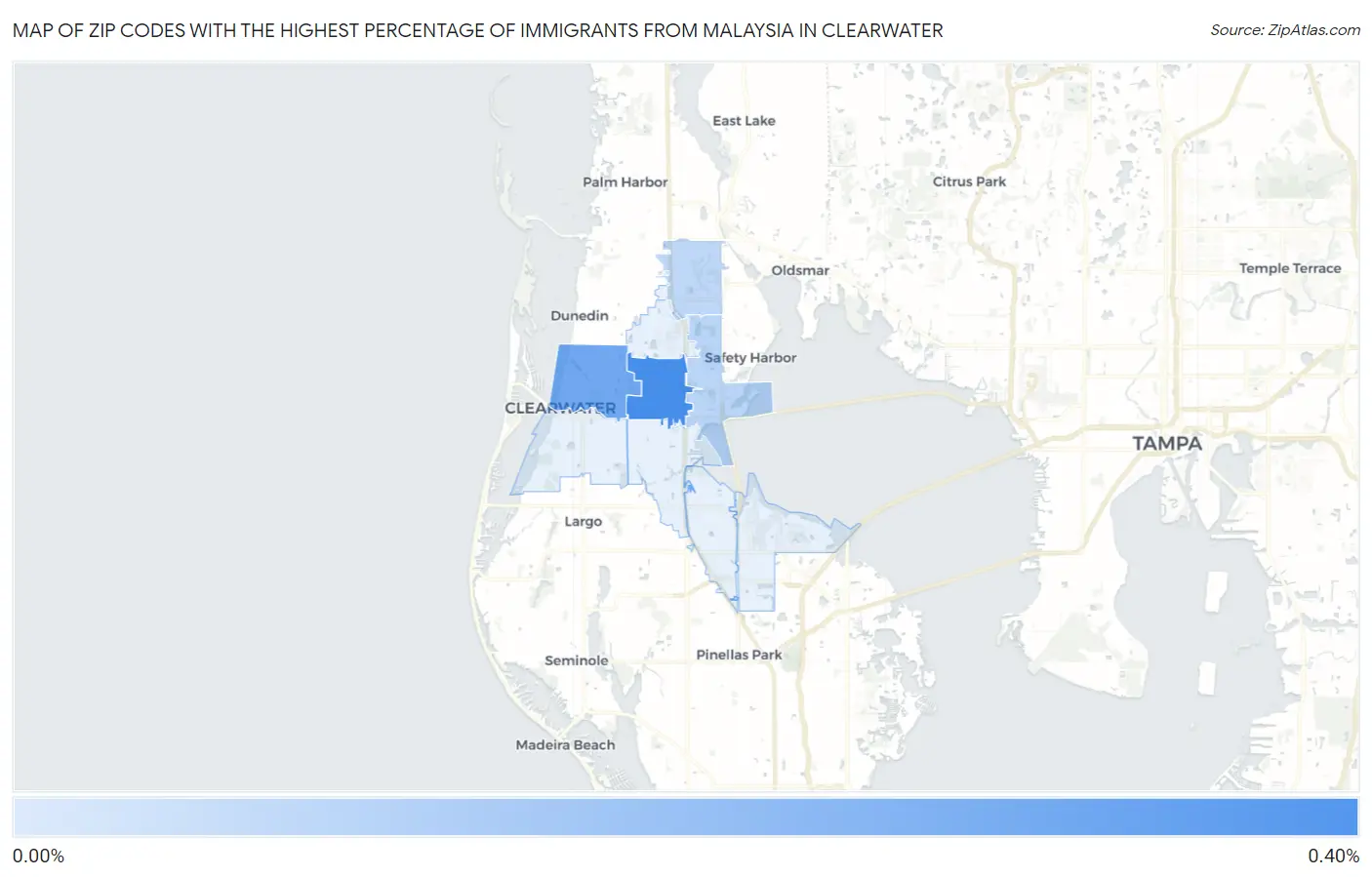 Zip Codes with the Highest Percentage of Immigrants from Malaysia in Clearwater Map