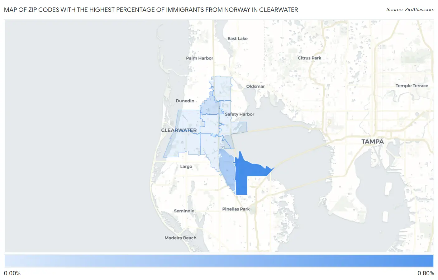 Zip Codes with the Highest Percentage of Immigrants from Norway in Clearwater Map