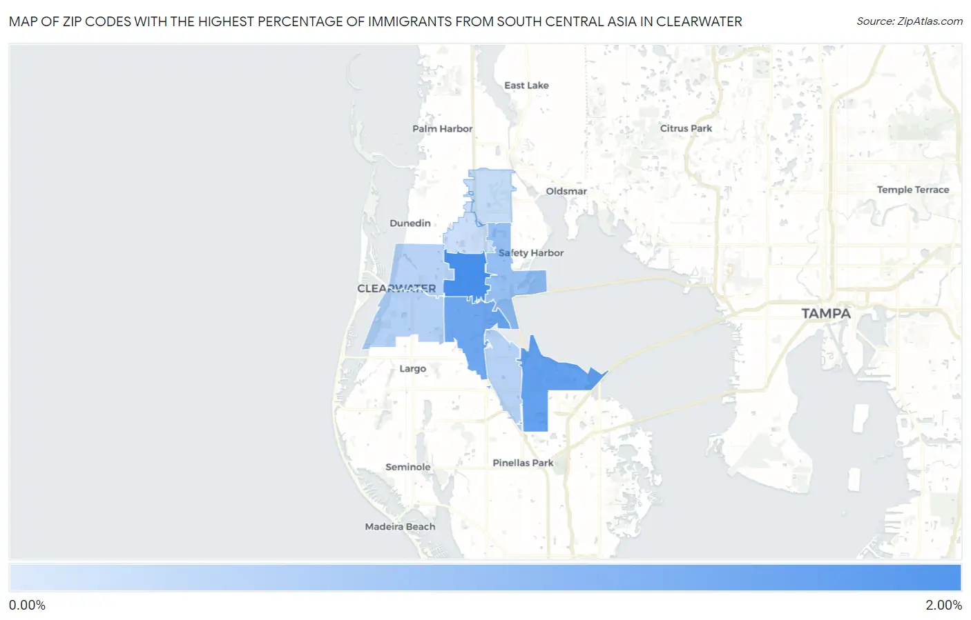 Zip Codes with the Highest Percentage of Immigrants from South Central Asia in Clearwater Map