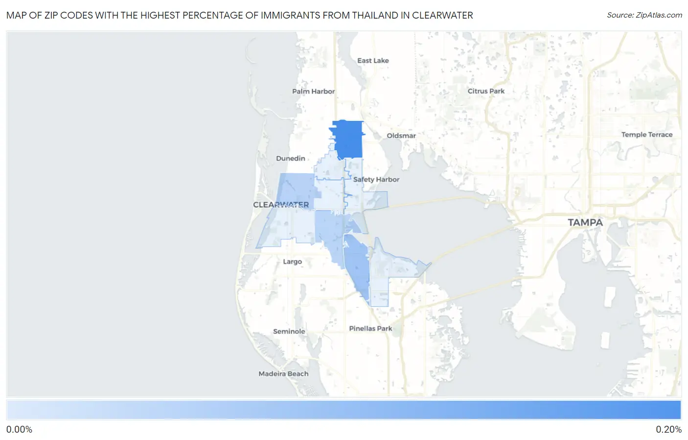 Zip Codes with the Highest Percentage of Immigrants from Thailand in Clearwater Map