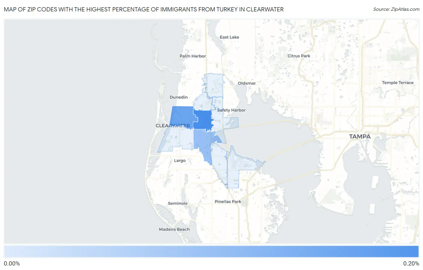 Zip Codes with the Highest Percentage of Immigrants from Turkey in Clearwater Map