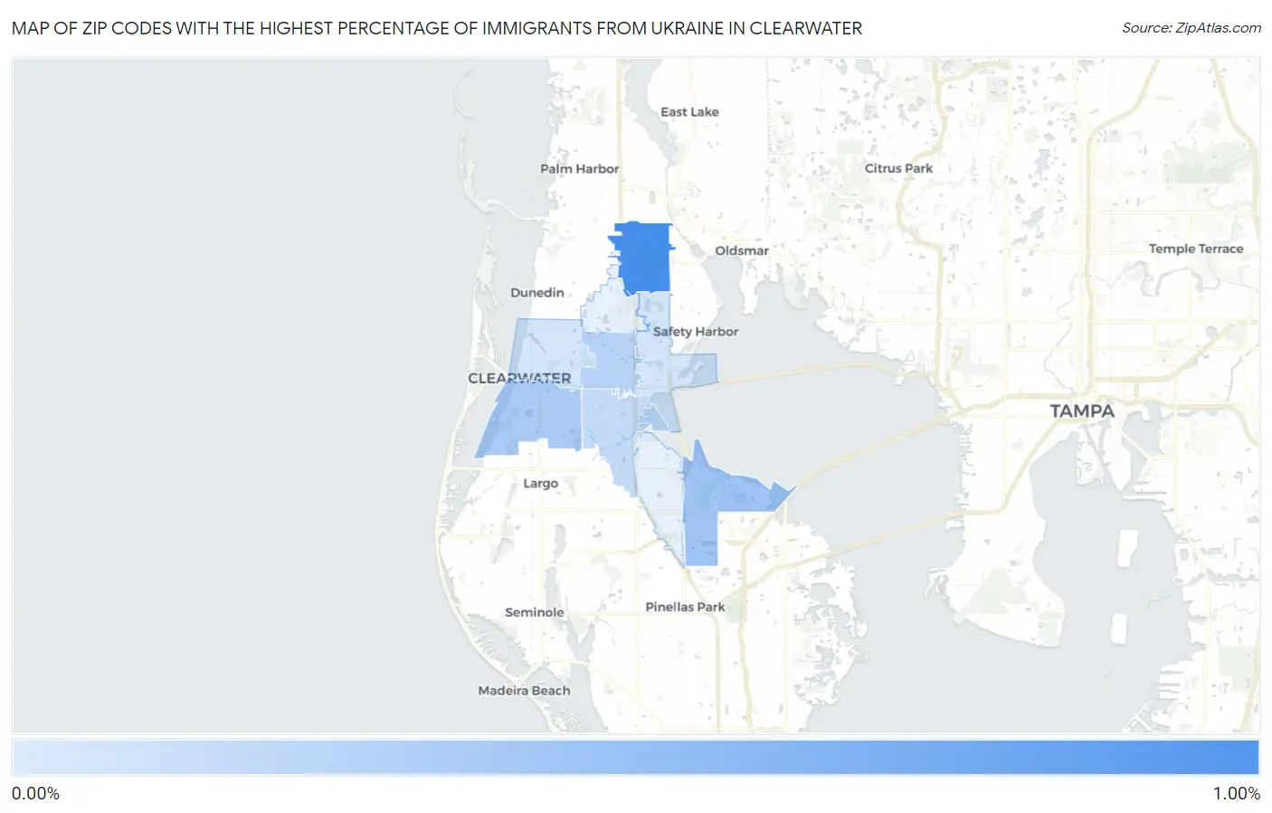 Zip Codes with the Highest Percentage of Immigrants from Ukraine in Clearwater Map