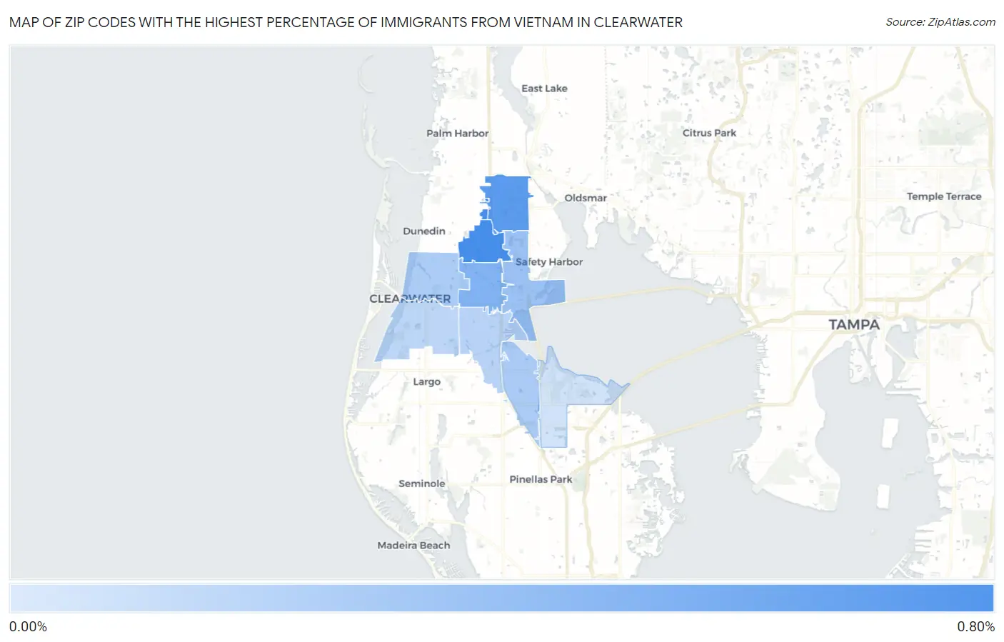 Zip Codes with the Highest Percentage of Immigrants from Vietnam in Clearwater Map