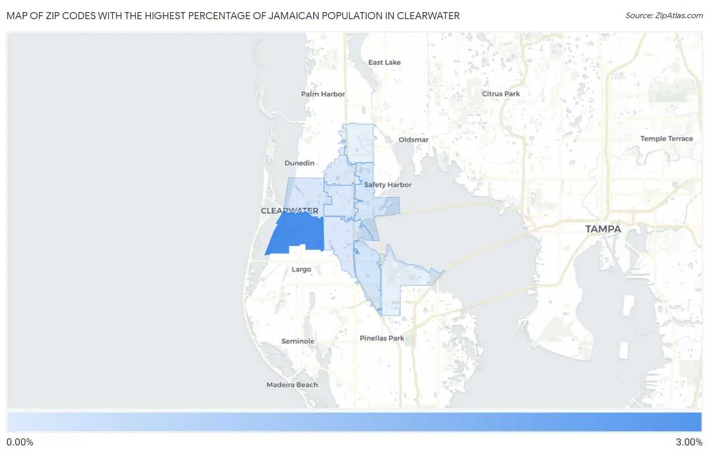 Zip Codes with the Highest Percentage of Jamaican Population in Clearwater Map