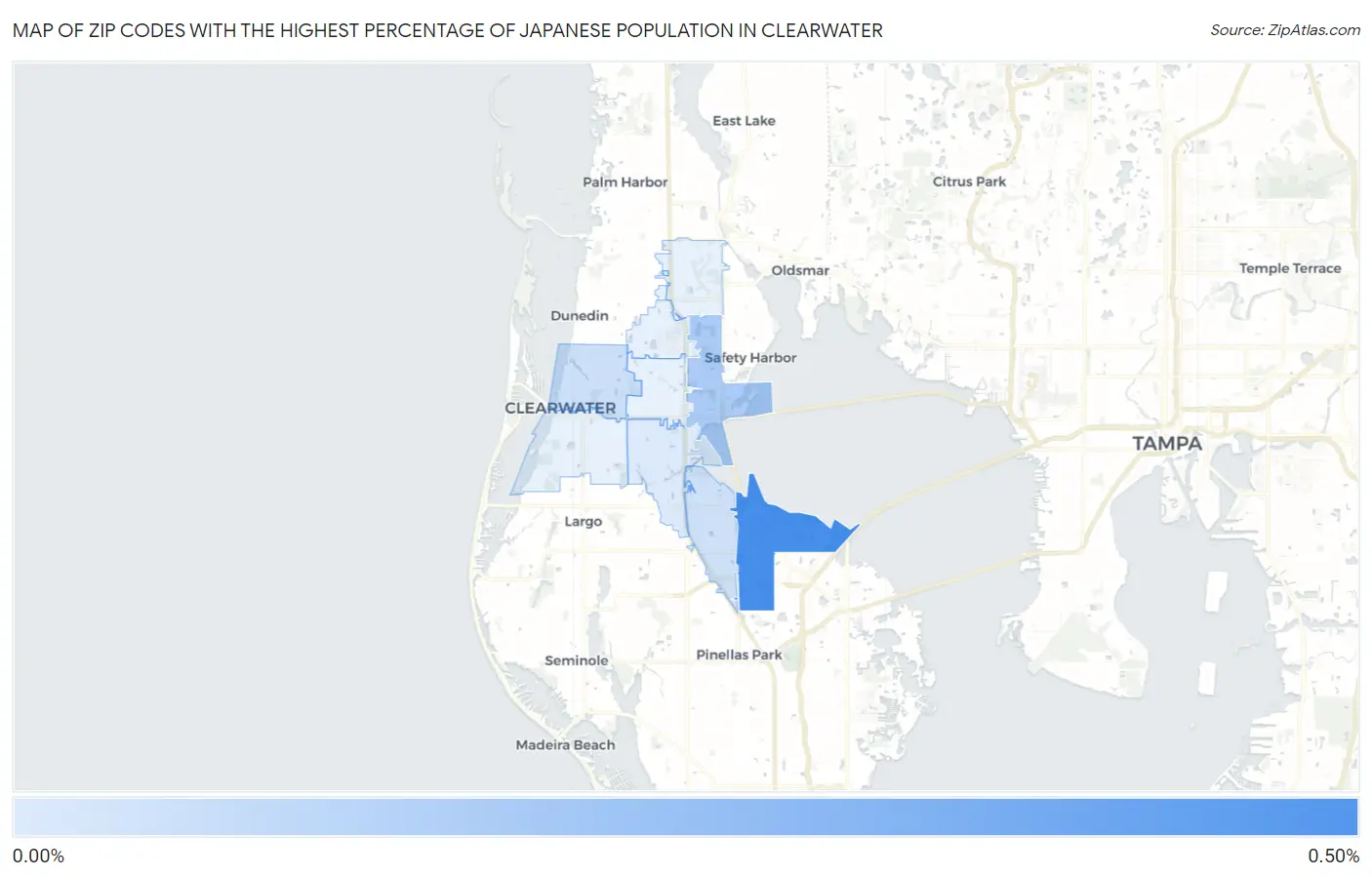 Zip Codes with the Highest Percentage of Japanese Population in Clearwater Map