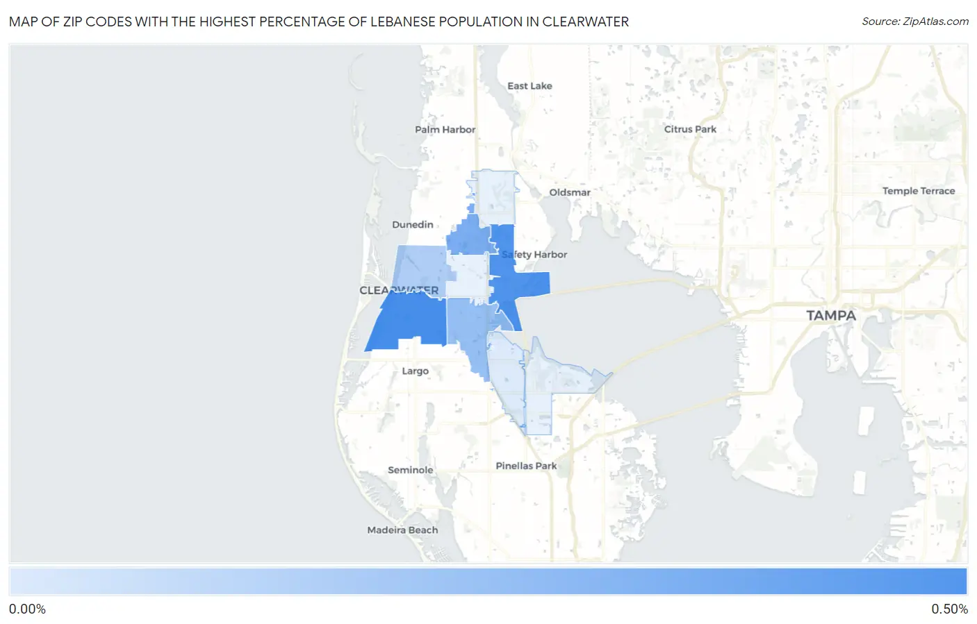 Zip Codes with the Highest Percentage of Lebanese Population in Clearwater Map