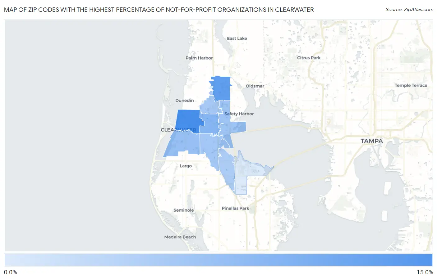 Zip Codes with the Highest Percentage of Not-for-profit Organizations in Clearwater Map