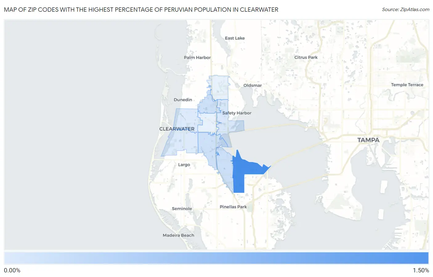 Zip Codes with the Highest Percentage of Peruvian Population in Clearwater Map