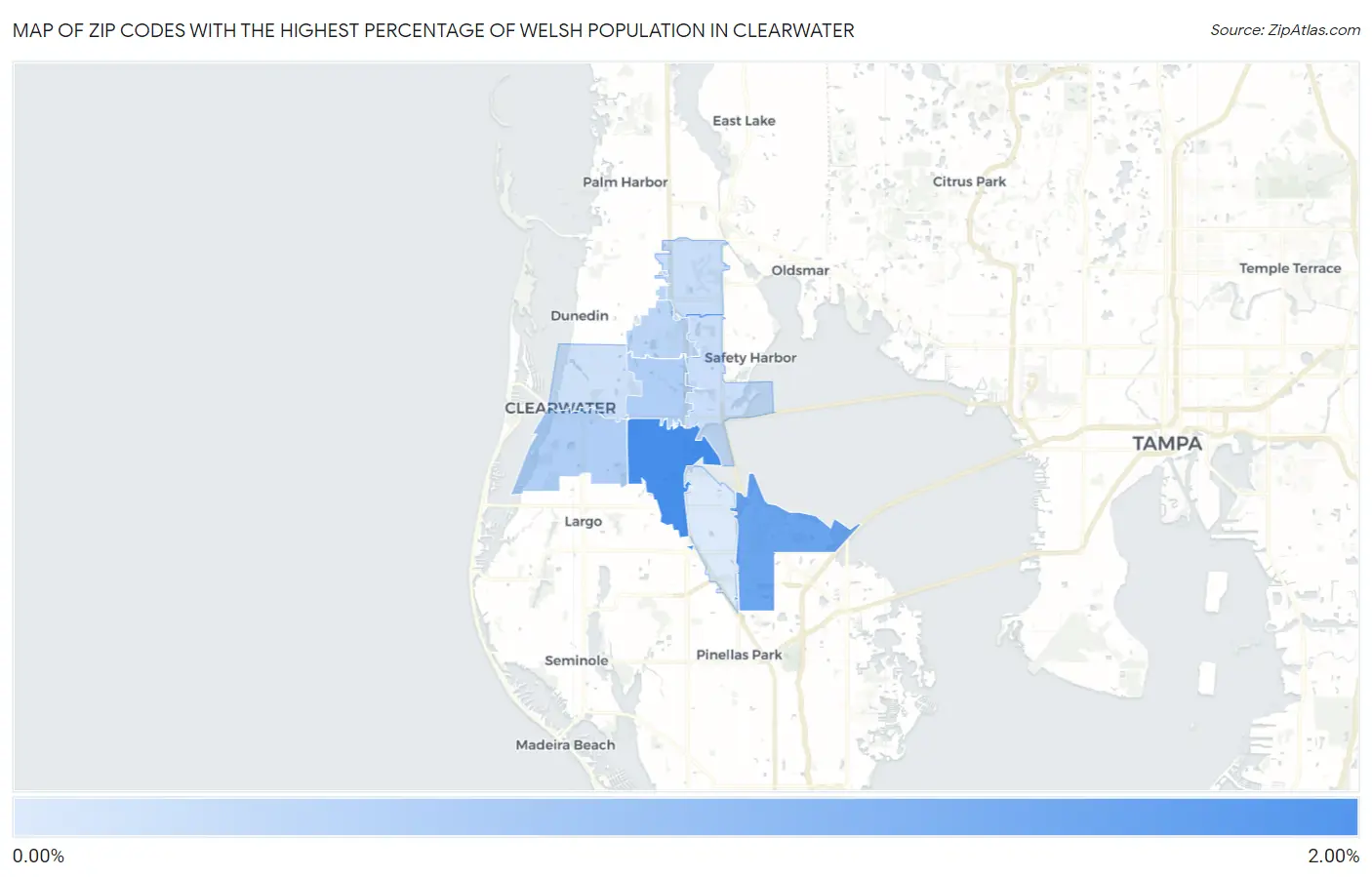 Zip Codes with the Highest Percentage of Welsh Population in Clearwater Map