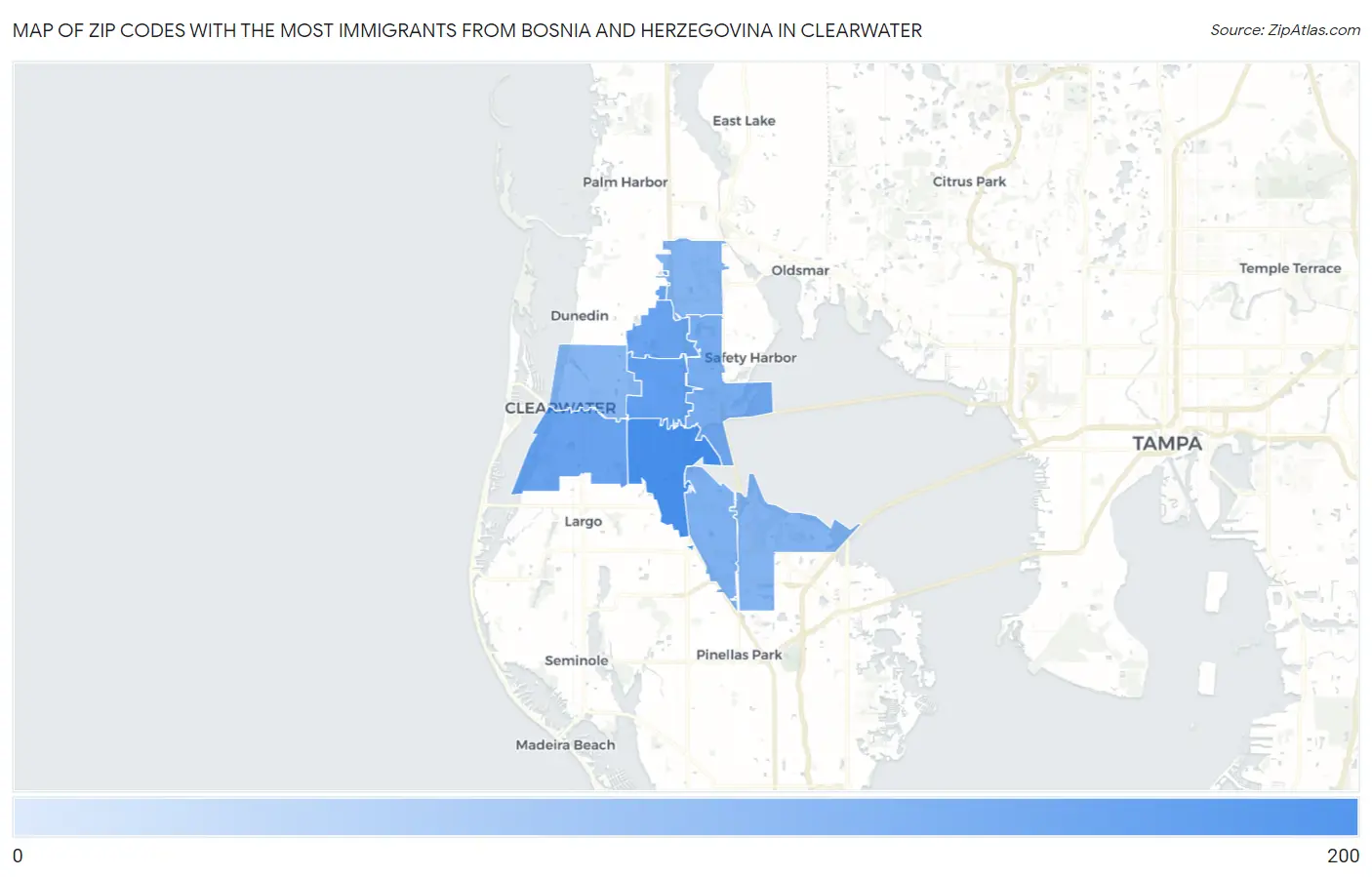 Zip Codes with the Most Immigrants from Bosnia and Herzegovina in Clearwater Map