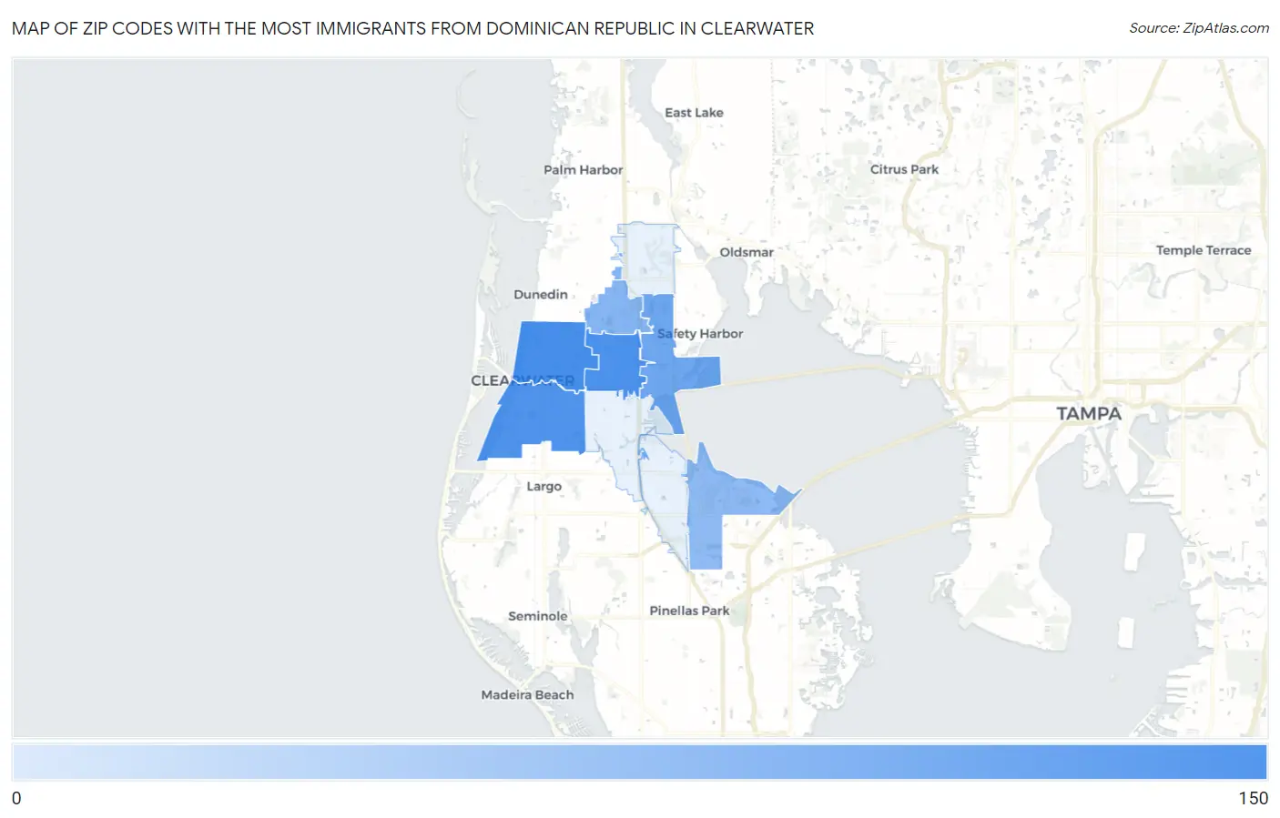Zip Codes with the Most Immigrants from Dominican Republic in Clearwater Map