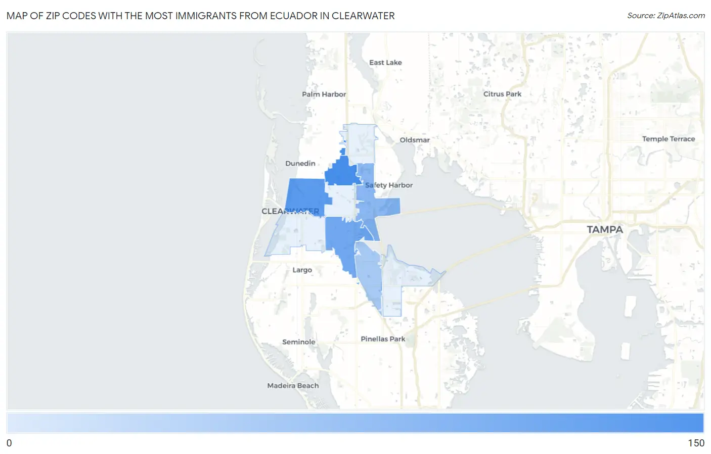 Zip Codes with the Most Immigrants from Ecuador in Clearwater Map