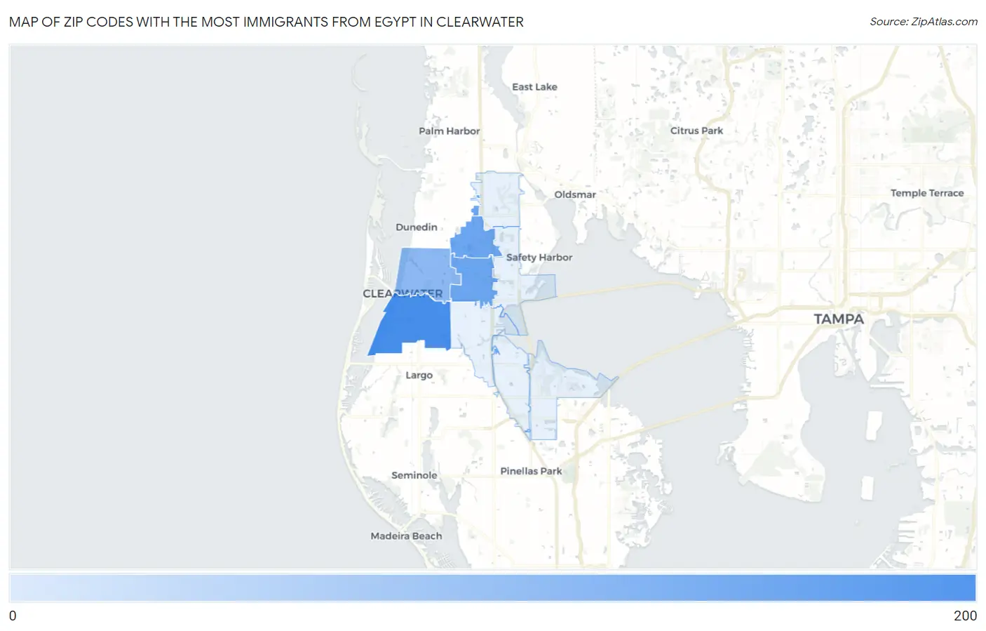 Zip Codes with the Most Immigrants from Egypt in Clearwater Map