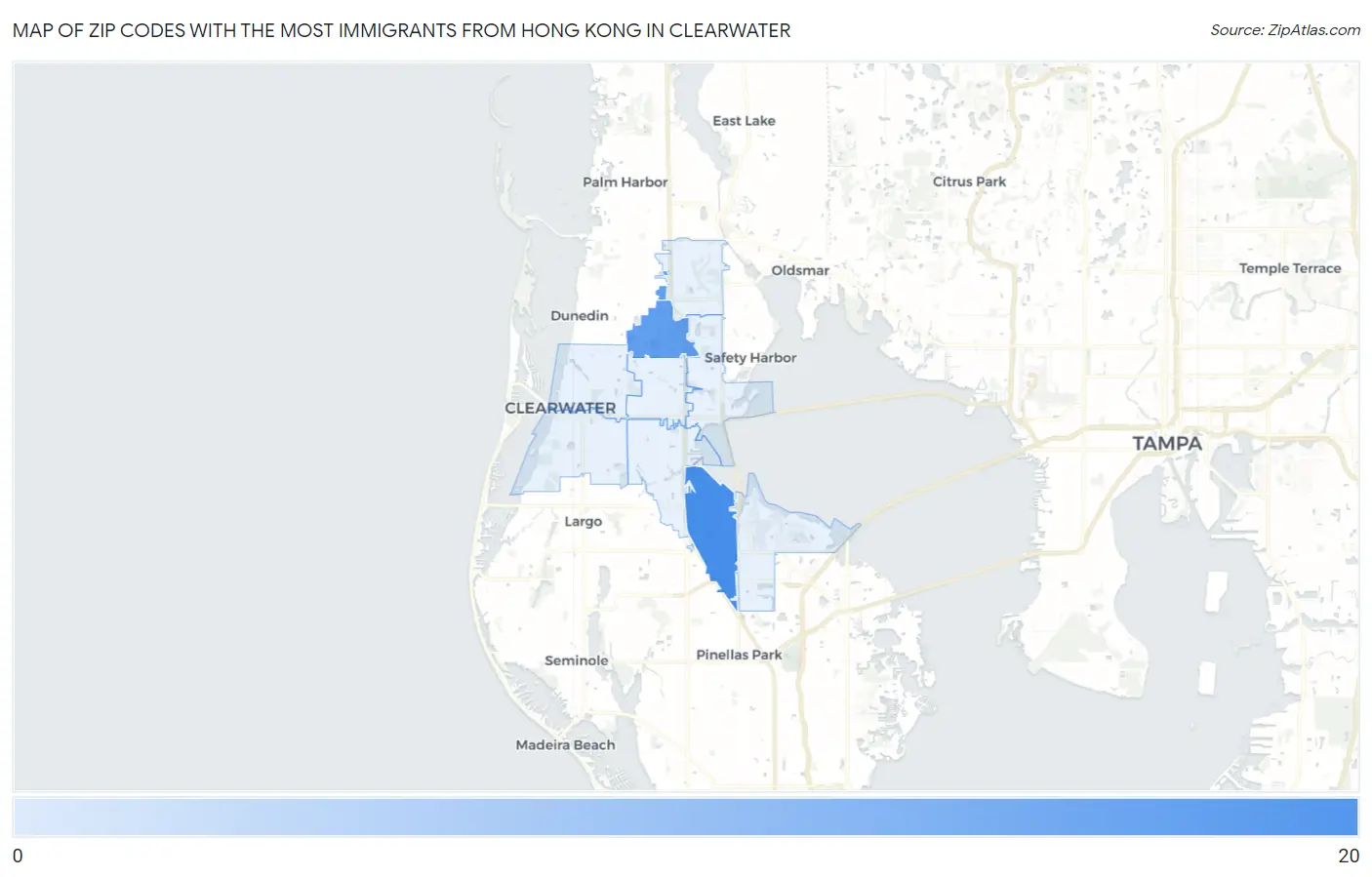 Zip Codes with the Most Immigrants from Hong Kong in Clearwater Map