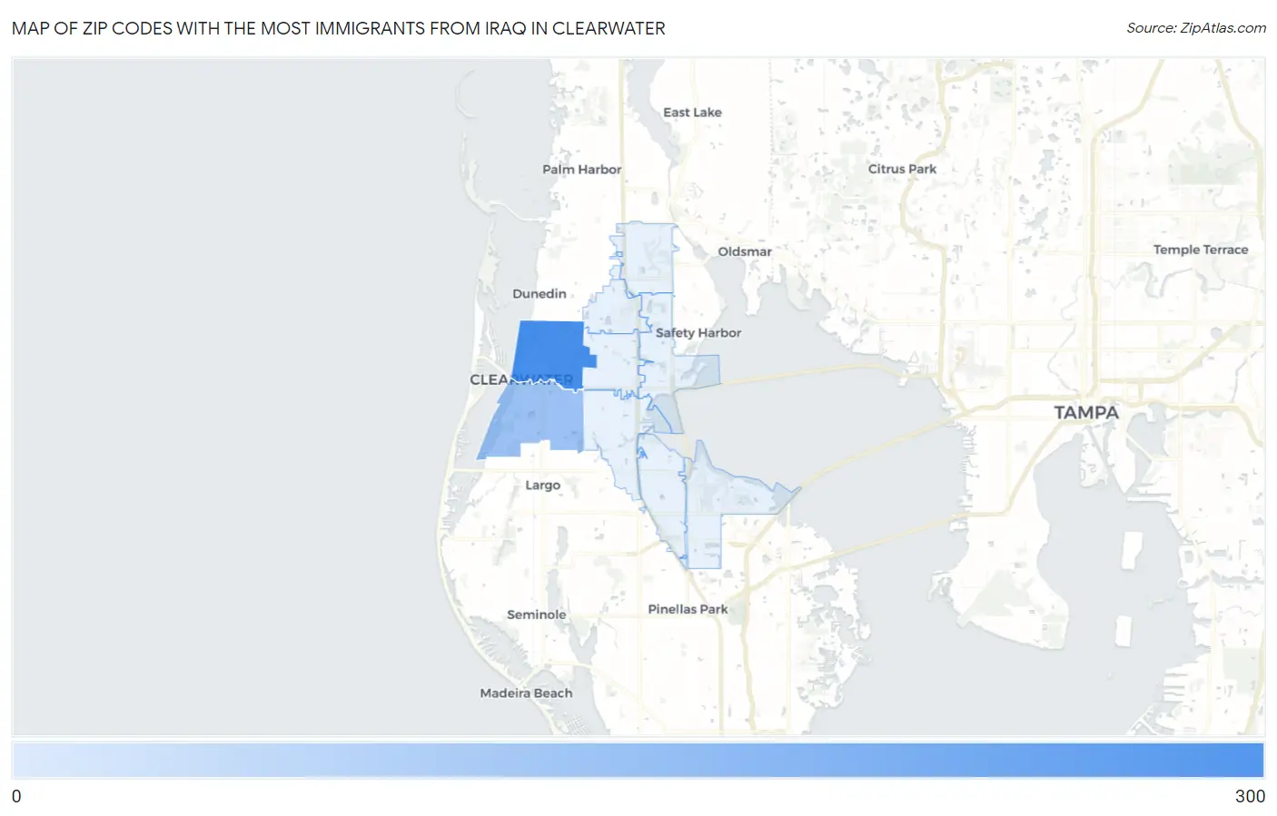 Zip Codes with the Most Immigrants from Iraq in Clearwater Map