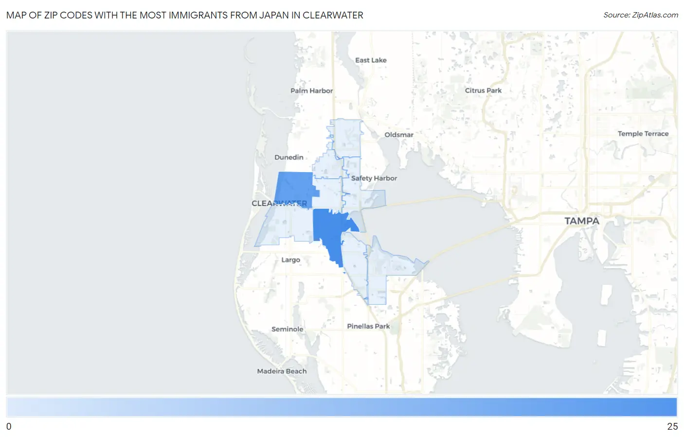 Zip Codes with the Most Immigrants from Japan in Clearwater Map