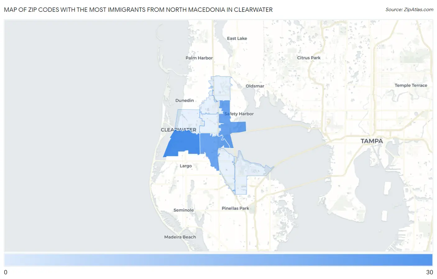Zip Codes with the Most Immigrants from North Macedonia in Clearwater Map