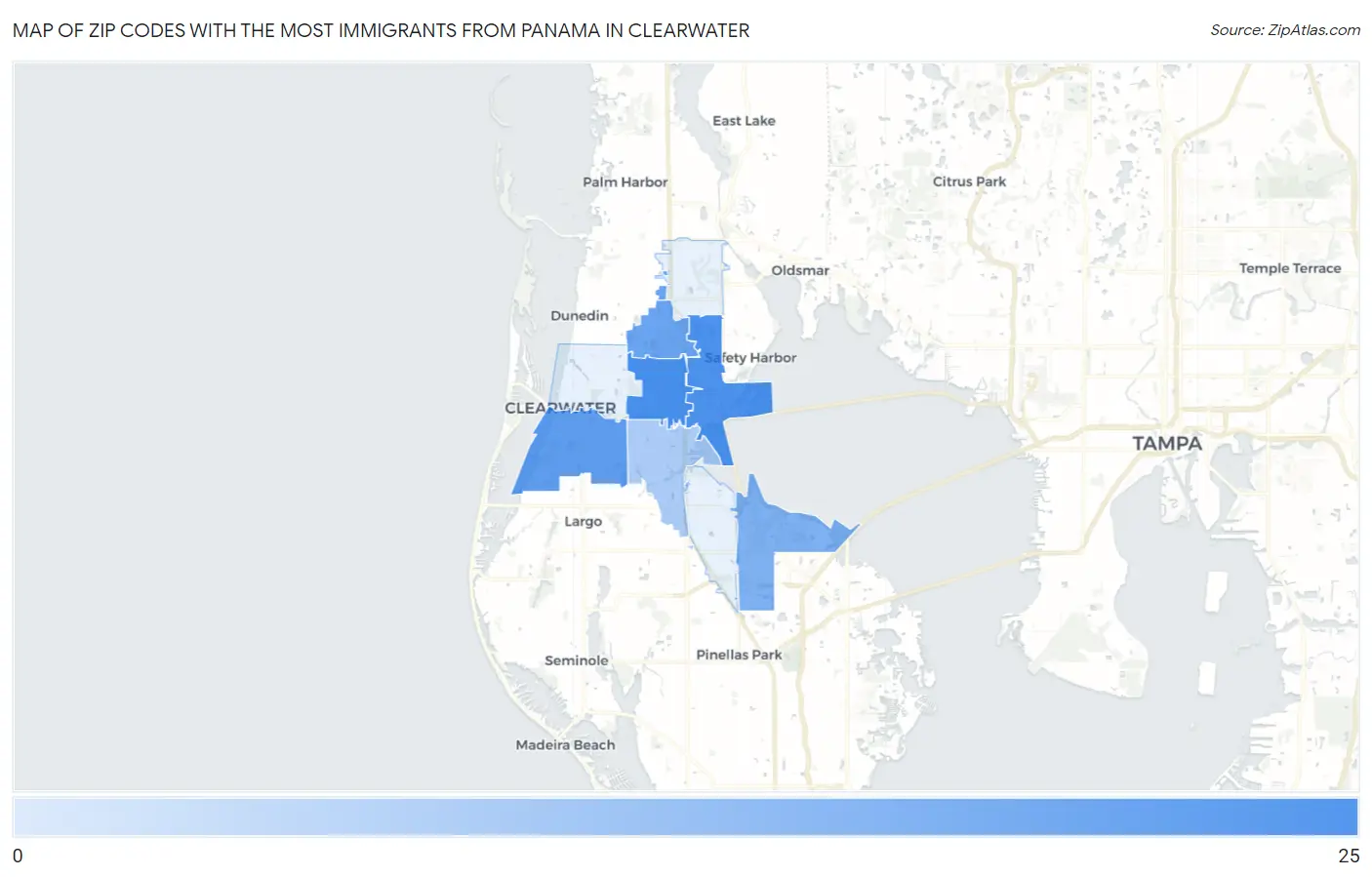 Zip Codes with the Most Immigrants from Panama in Clearwater Map