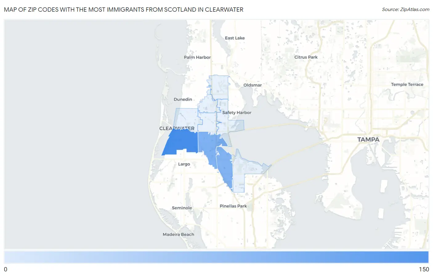 Zip Codes with the Most Immigrants from Scotland in Clearwater Map