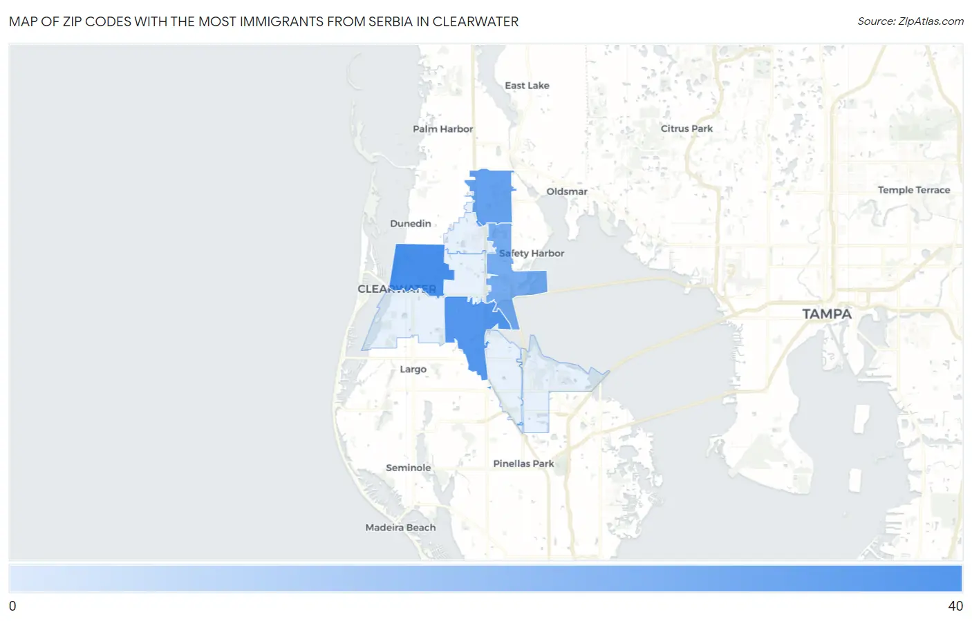 Zip Codes with the Most Immigrants from Serbia in Clearwater Map
