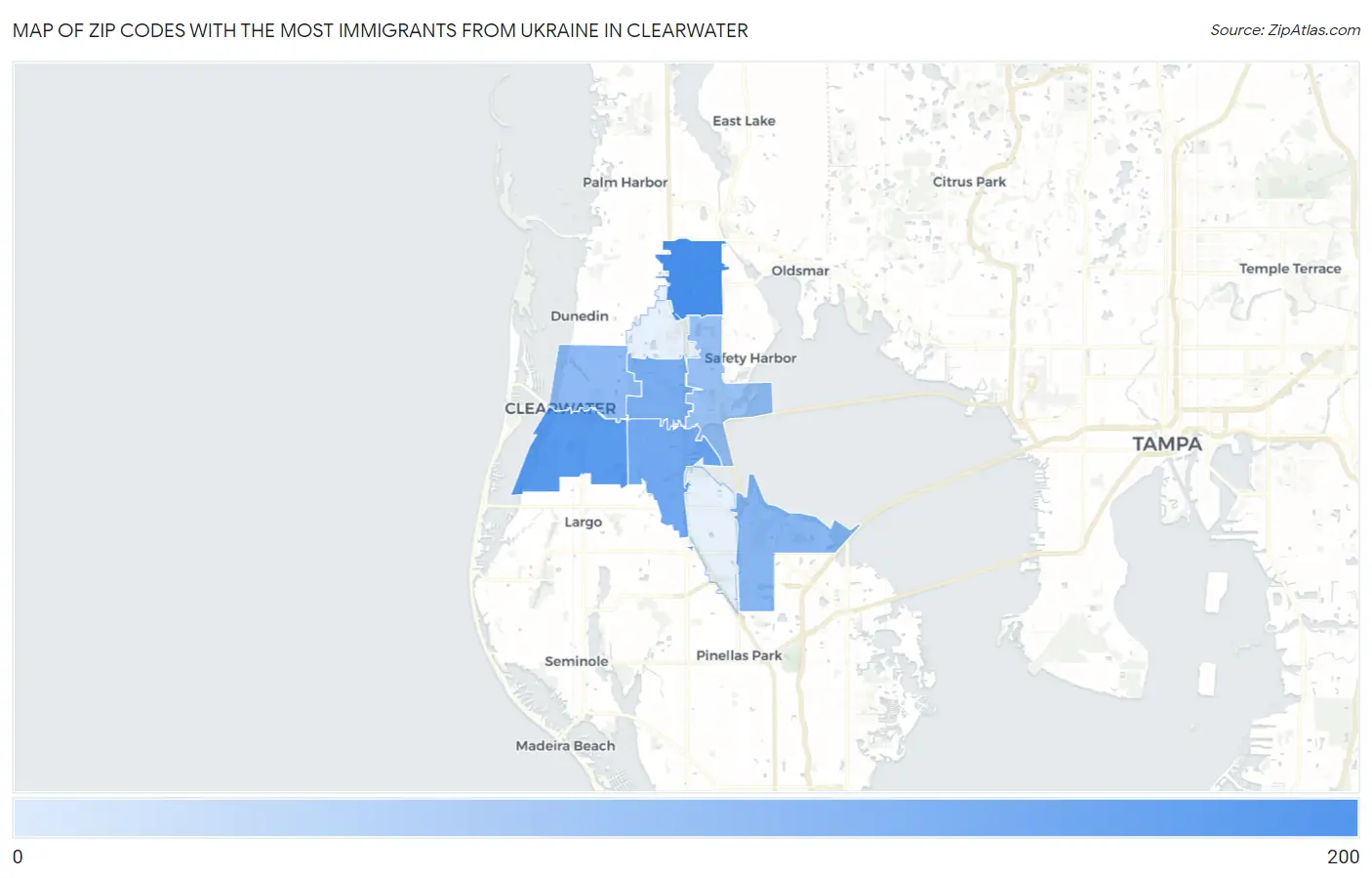 Zip Codes with the Most Immigrants from Ukraine in Clearwater Map