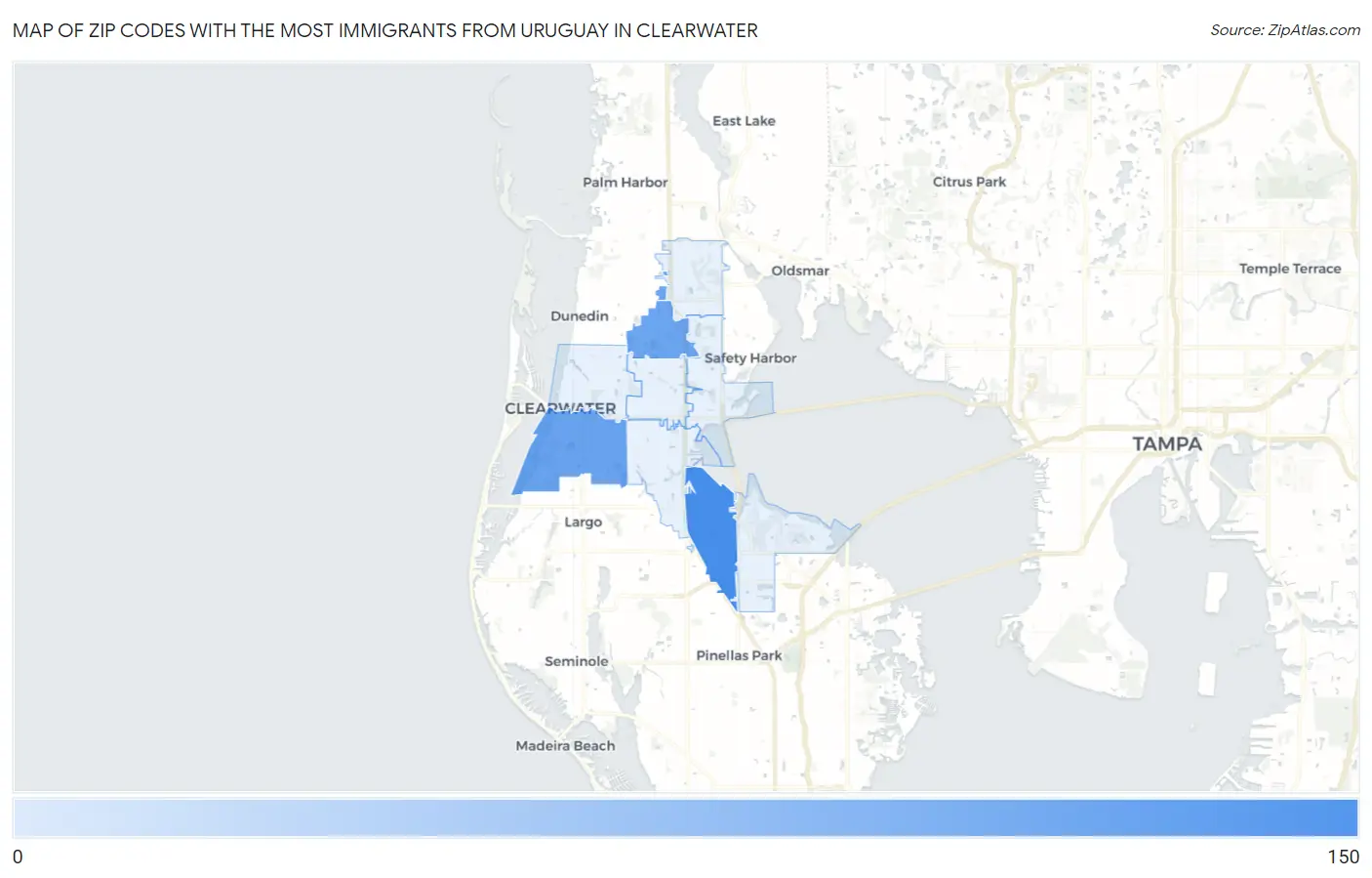 Zip Codes with the Most Immigrants from Uruguay in Clearwater Map